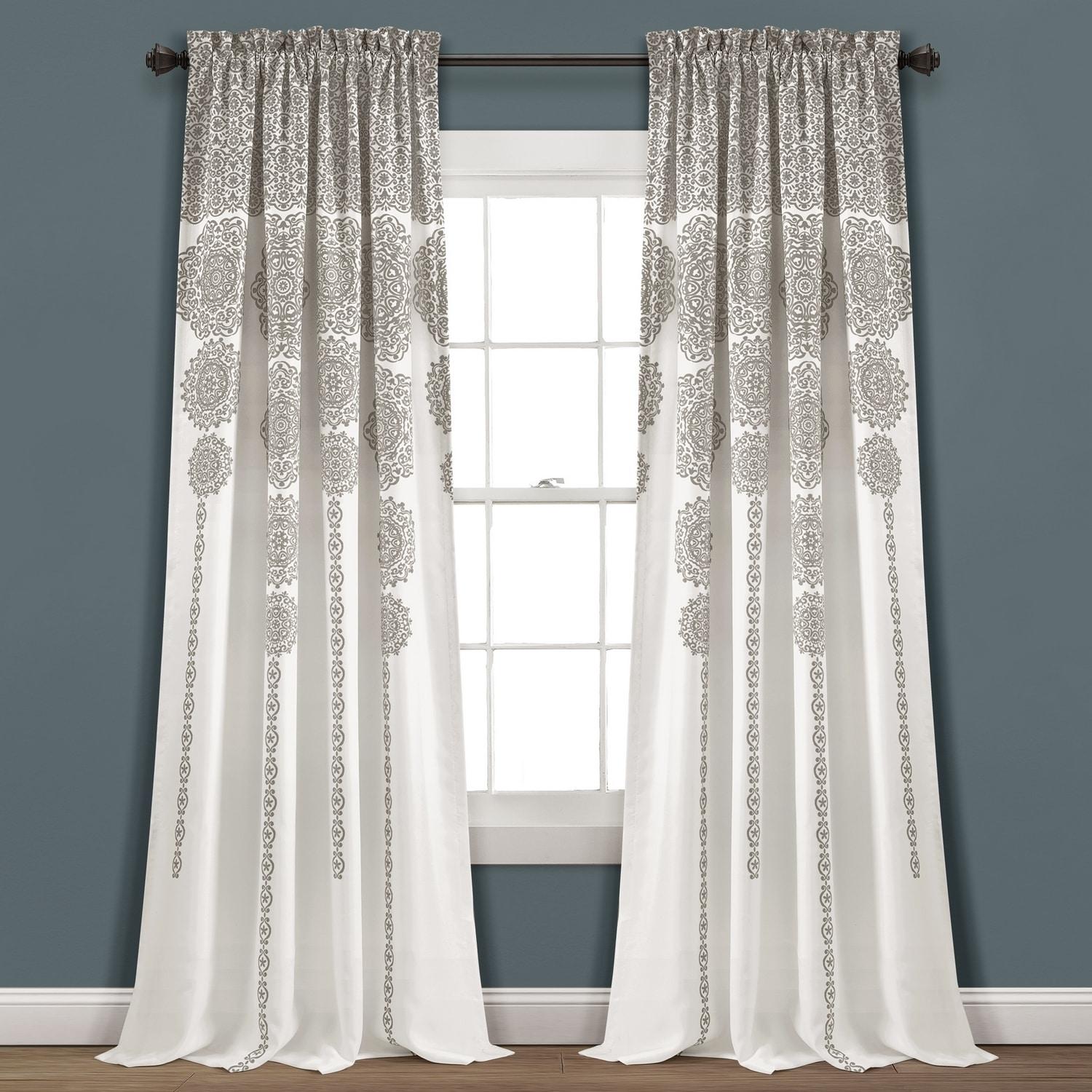 Stripe Medallion Polyester Room Darkening Curtain Pair (Set of 2)