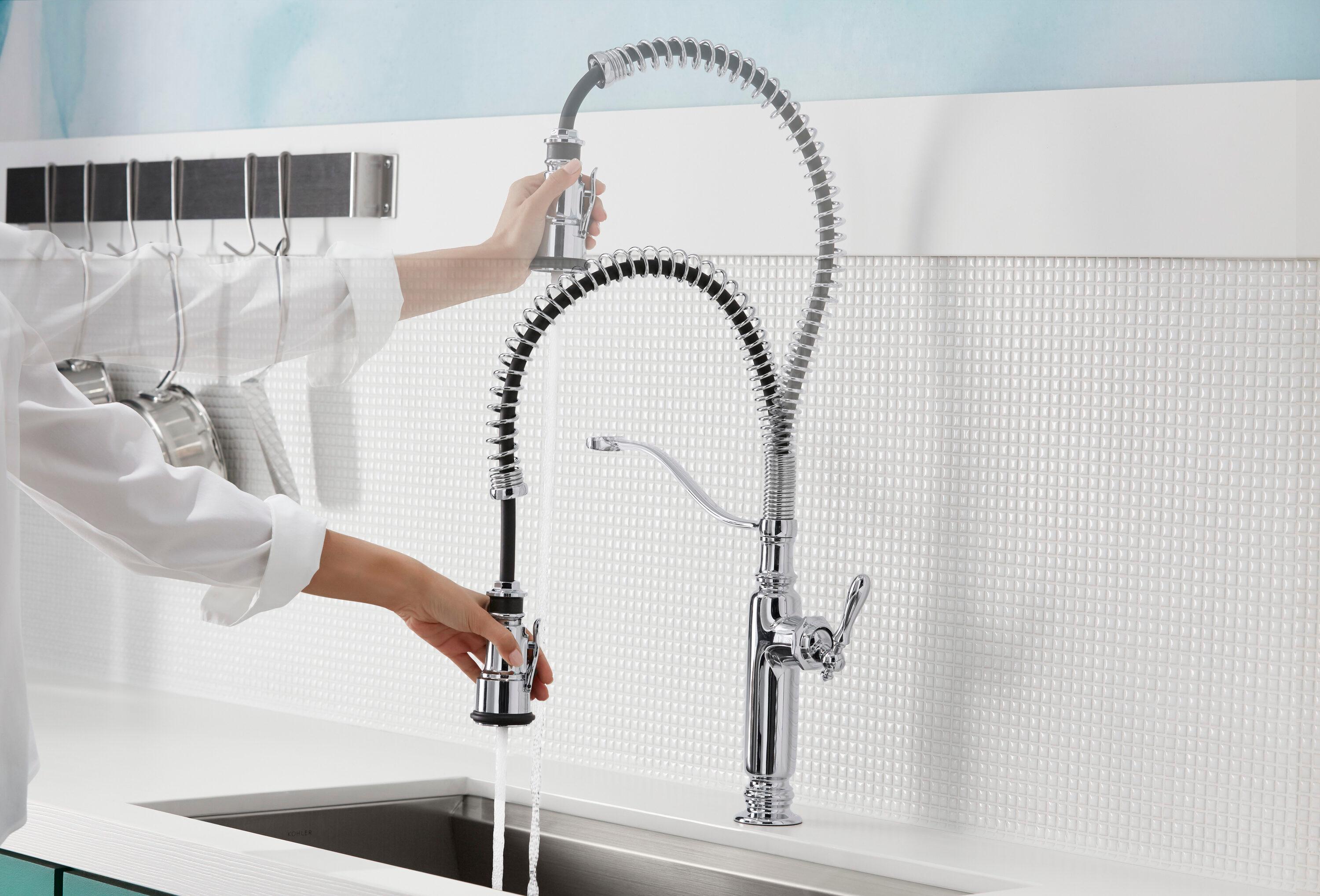 Kohler Tournant® Single Handle Semi-Professional Pre-Rinse Kitchen Faucet with Three-Function Pull Down Sprayer