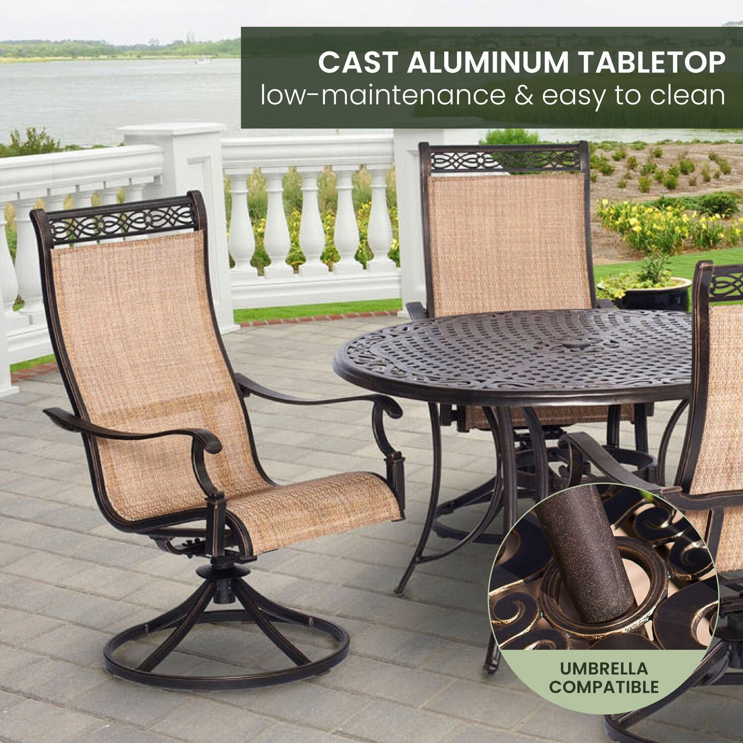 Hanover Manor 5-Piece Adult Modern PVC Aluminum Round Patio Dining Set Cast Sling