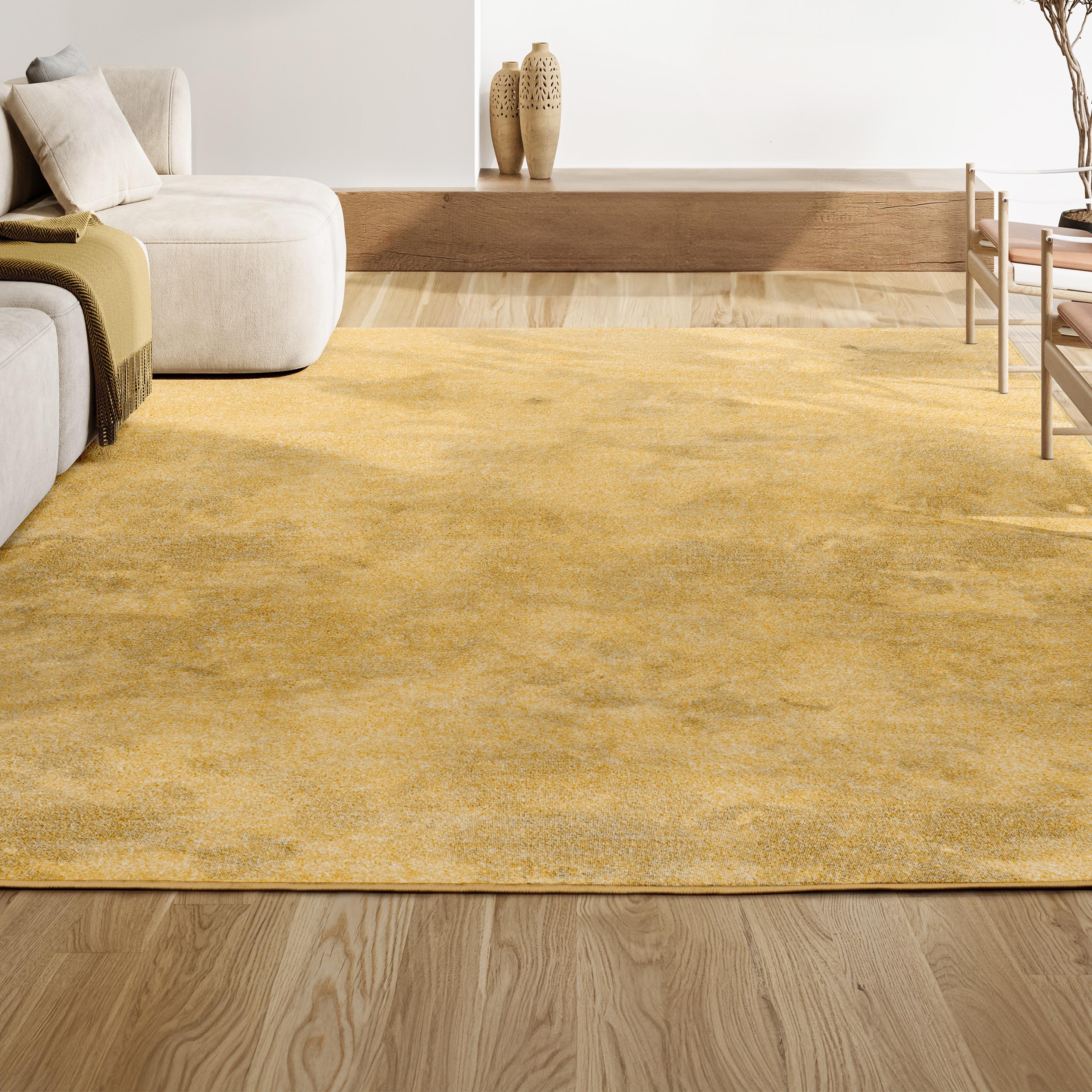 8'x10' Haze Solid Low-Pile Area Rug, Mustard - JONATHAN Y