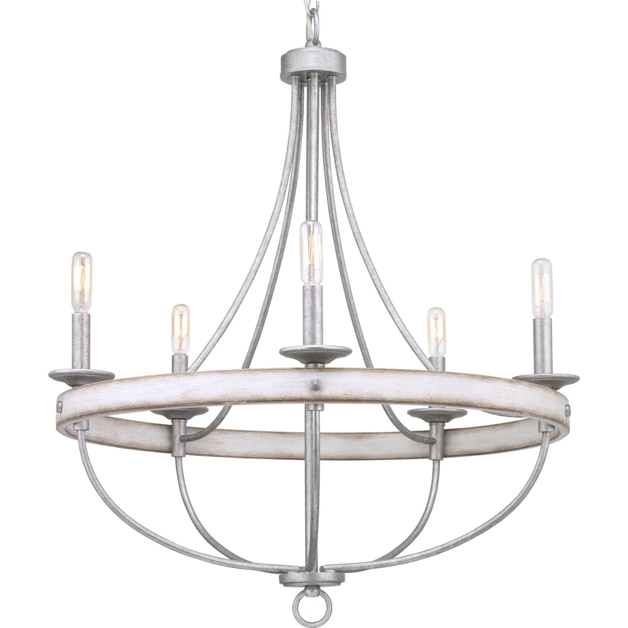 Progress Lighting Gulliver 5-Light Chandelier, Galvanized Finish, Wood Grained Texture Shade