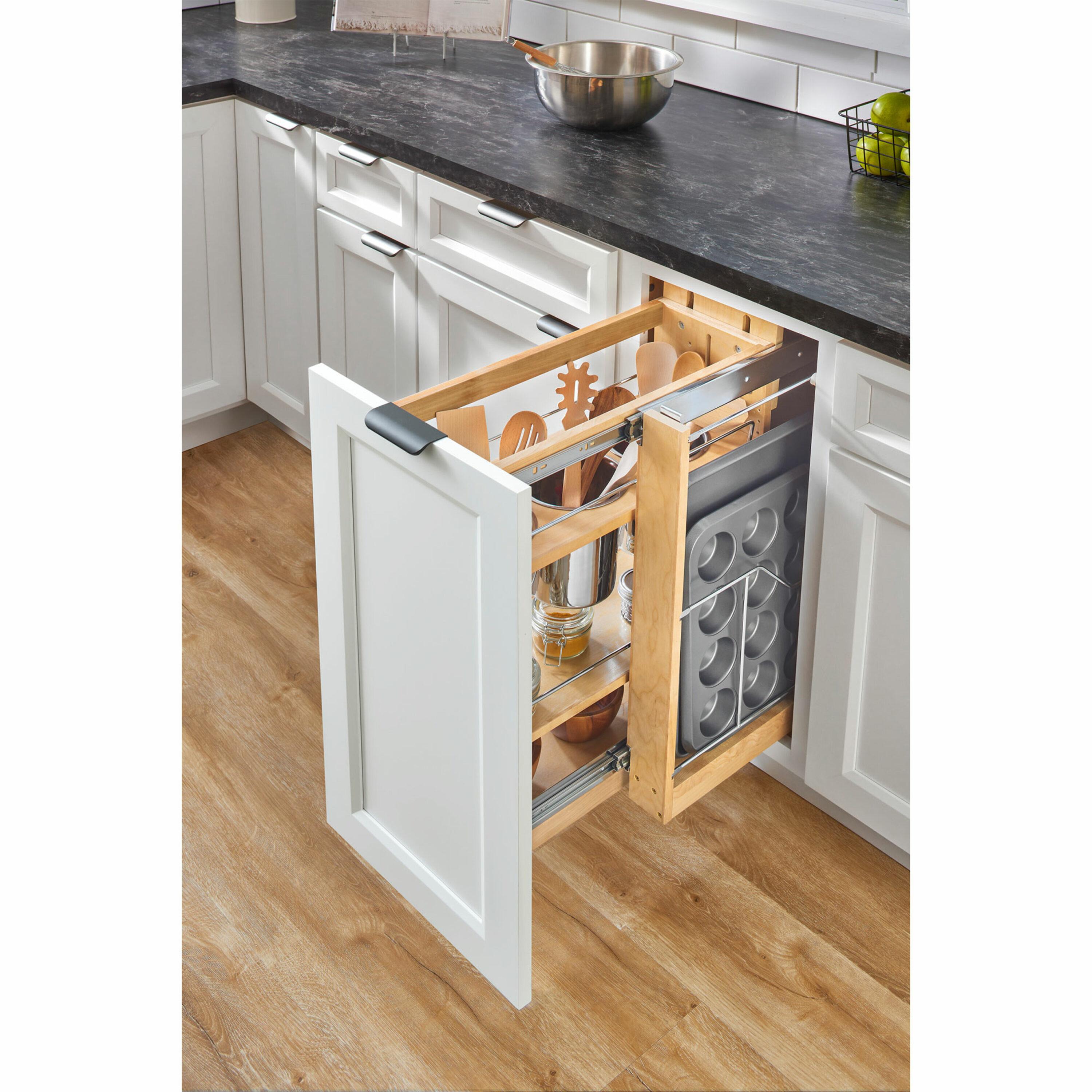 Rev-A-Shelf 8" Pull Out Storage Organizer for Base Kitchen Cabinets w/ Soft-Close, Sliding Shelves for Utilities, Utensils or Spices, 448UT-BCSC-8C