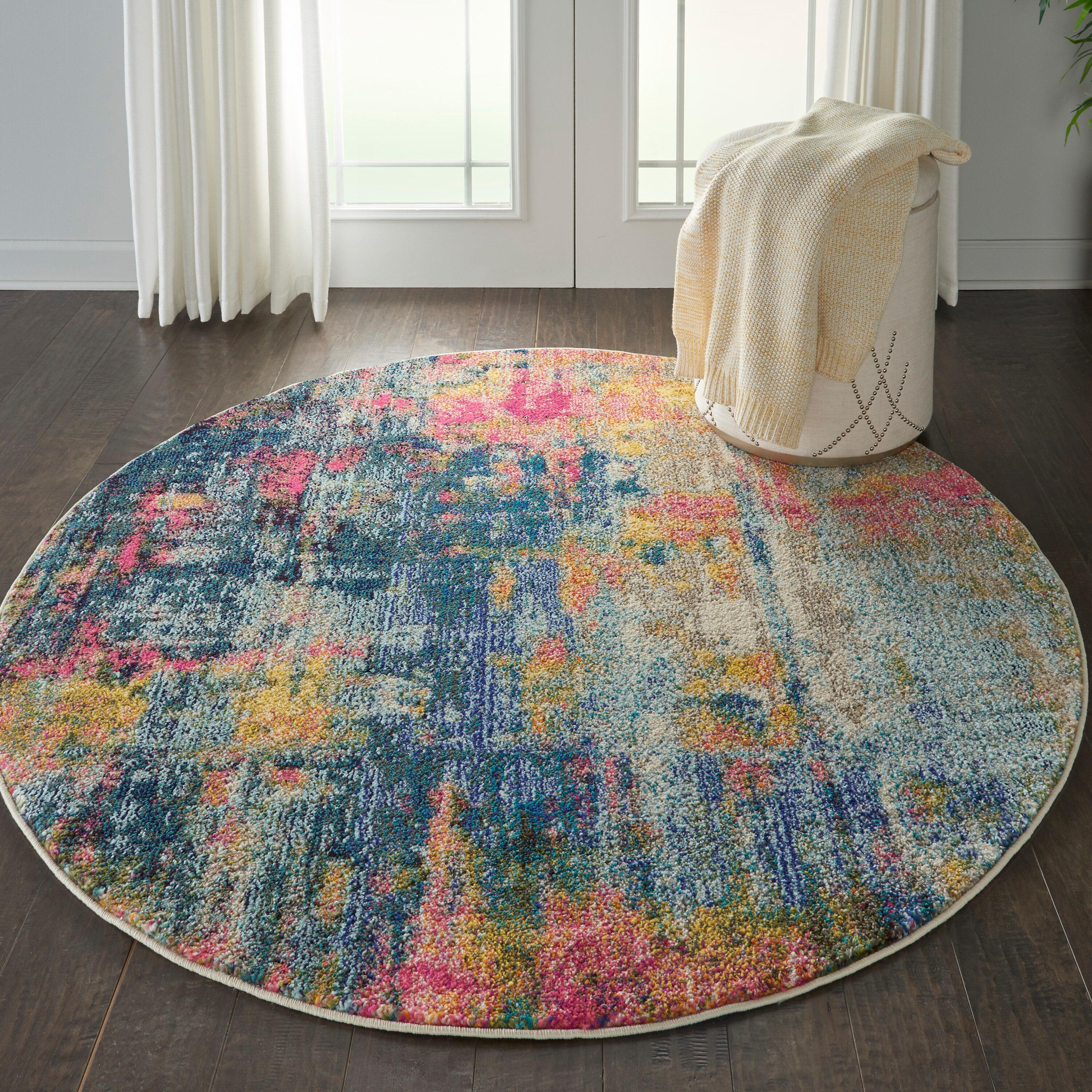 Nourison Celestial Abstract Blue/Yellow 5'3" x round Area Rug, (5 Round)