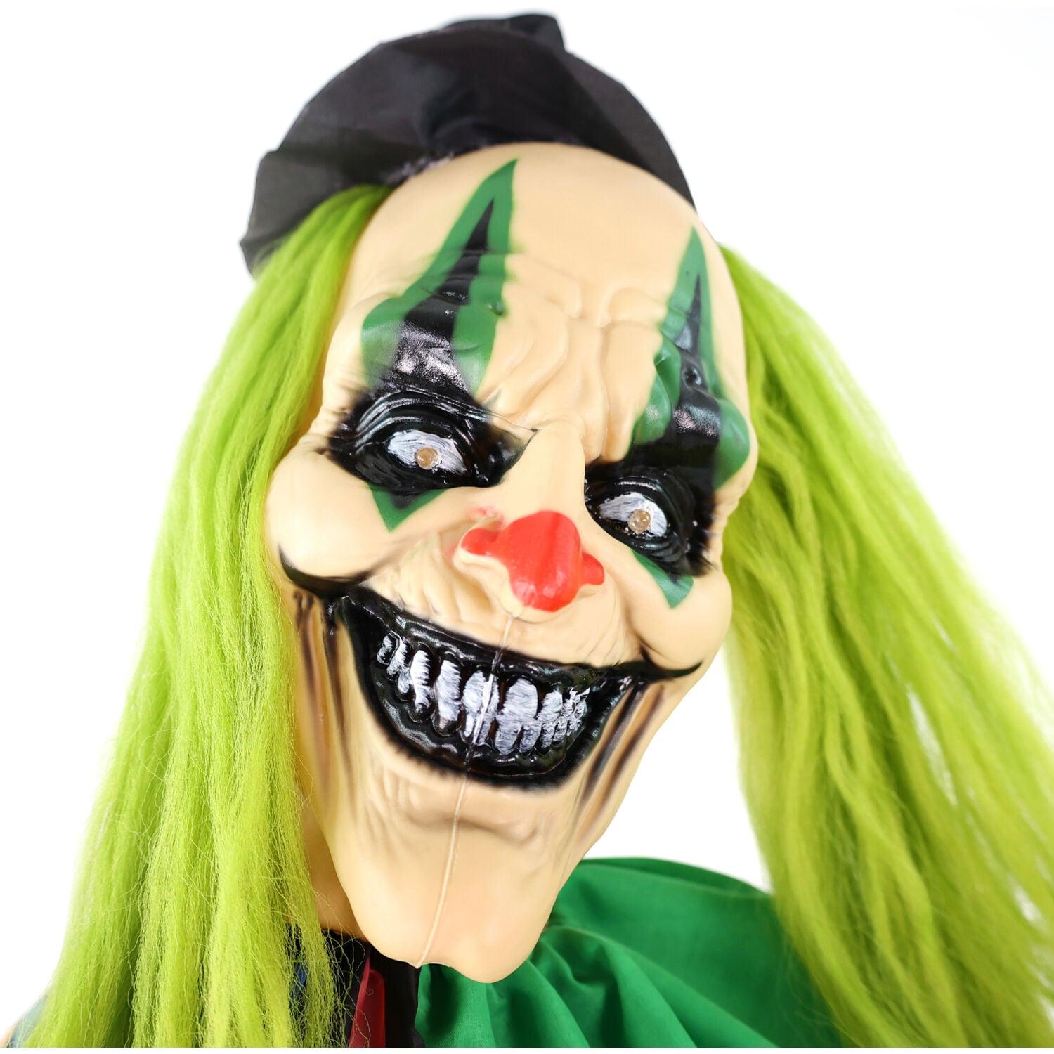 Haunted Hill Farm Lifesize Animatronic Clown with Lights and Sound, Indoor/Covered Outdoor Halloween Decoration
