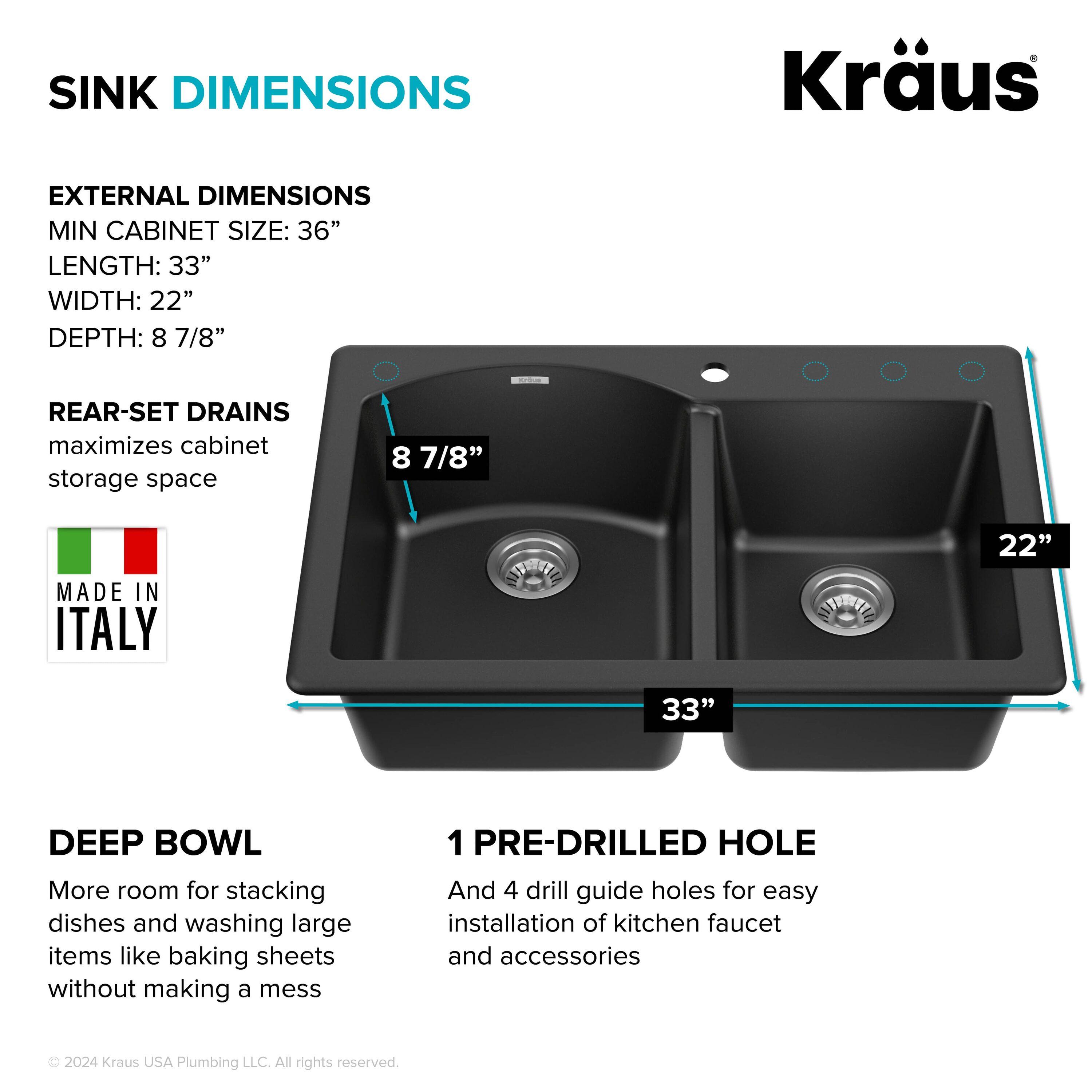 KRAUS Forteza™ 33" L Dual Mount 60/40 Double Bowl Granite Kitchen Sink