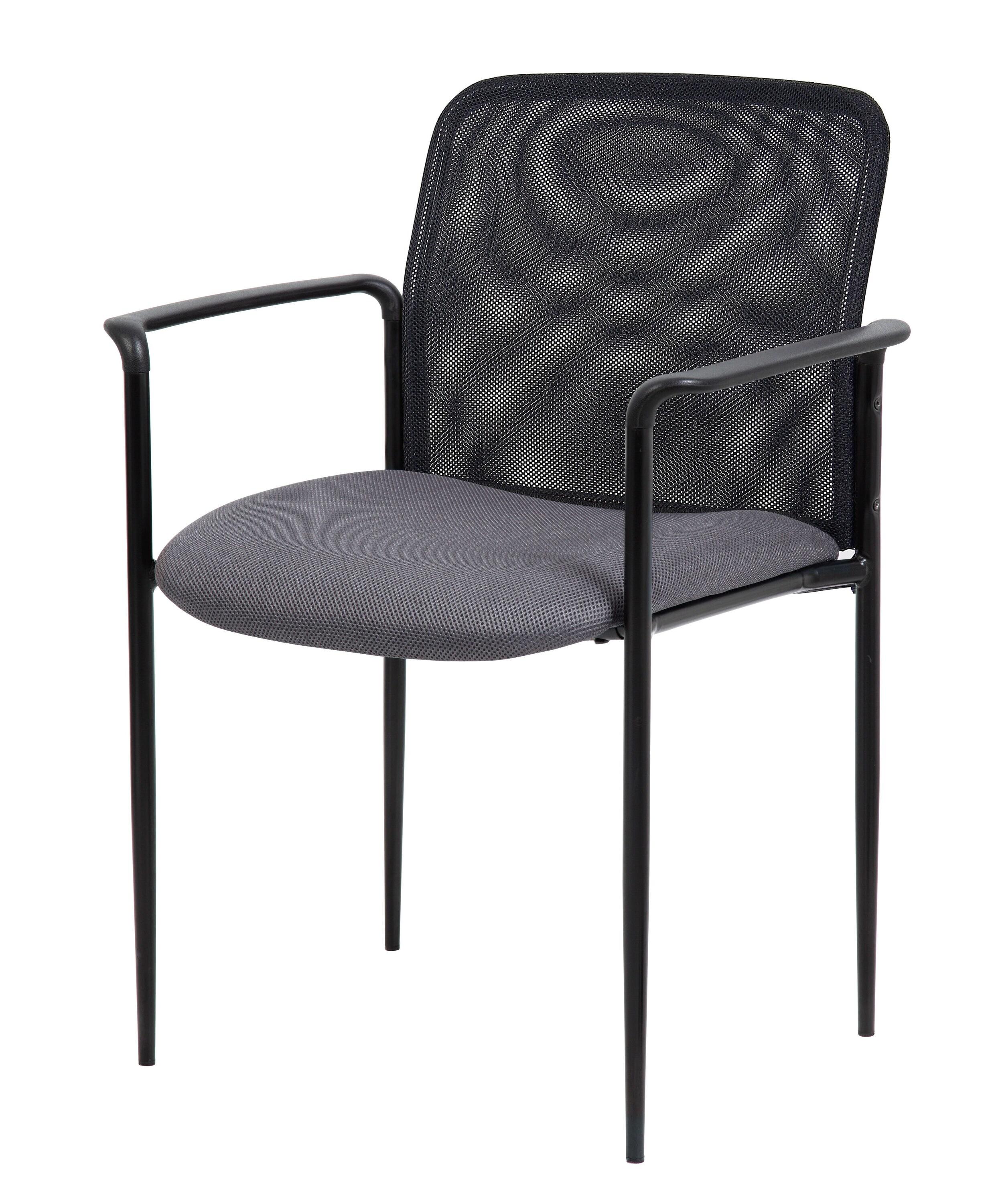 Boss Office Products Office Chair - Gray: Mesh Upholstered, Fixed Arms, Steel Legs, 275 lb Capacity