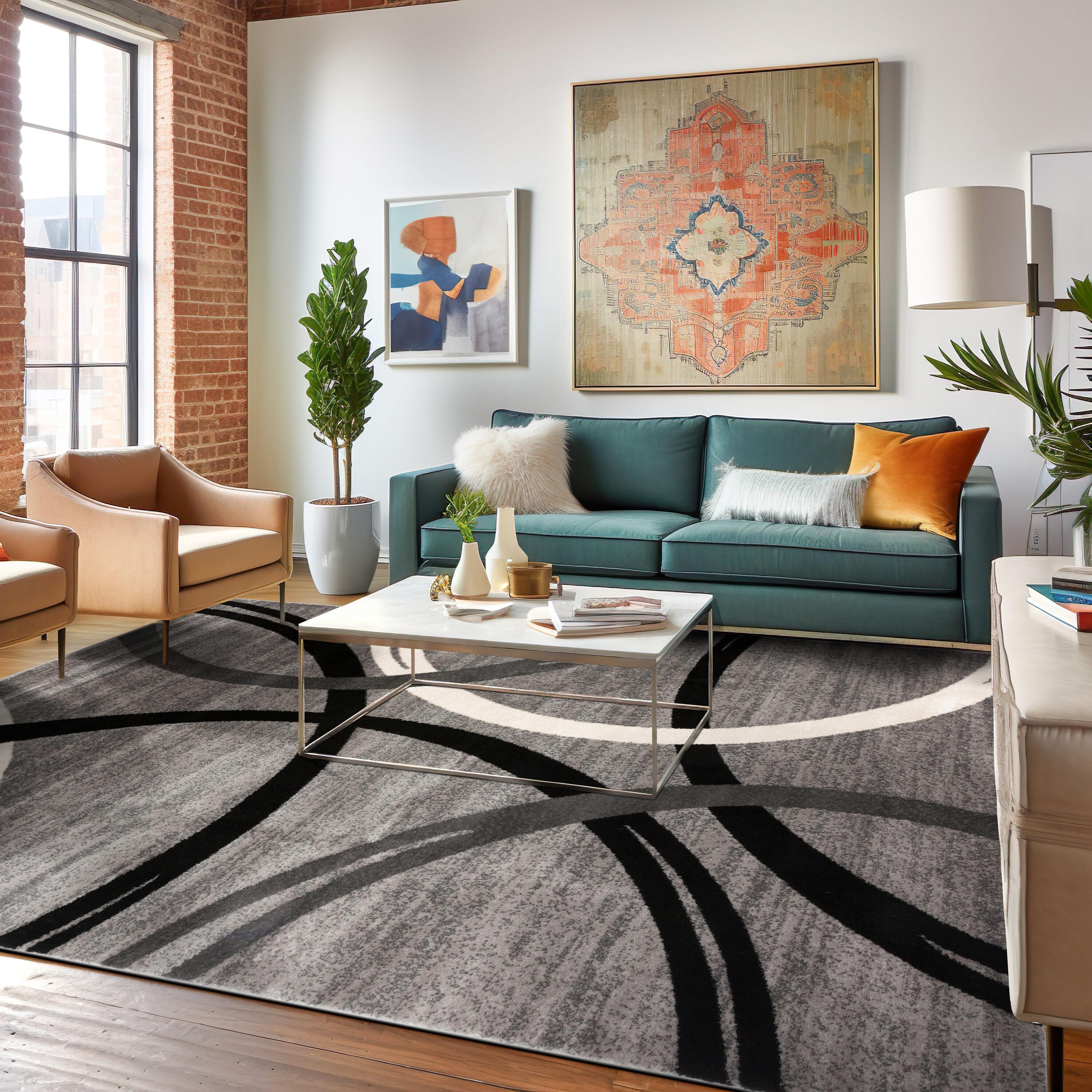 World Rug Gallery Contemporary Abstract Circles Design Gray 5'3" x 7'3" Area Rug