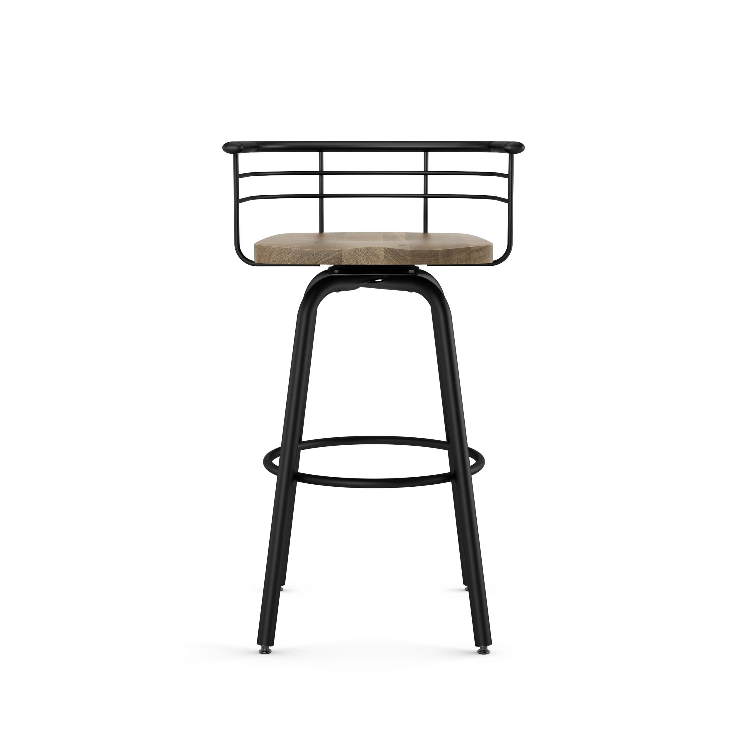 Amisco Brisk 30 In. Swivel Bar Stool - Beige Distressed Wood / Black Metal