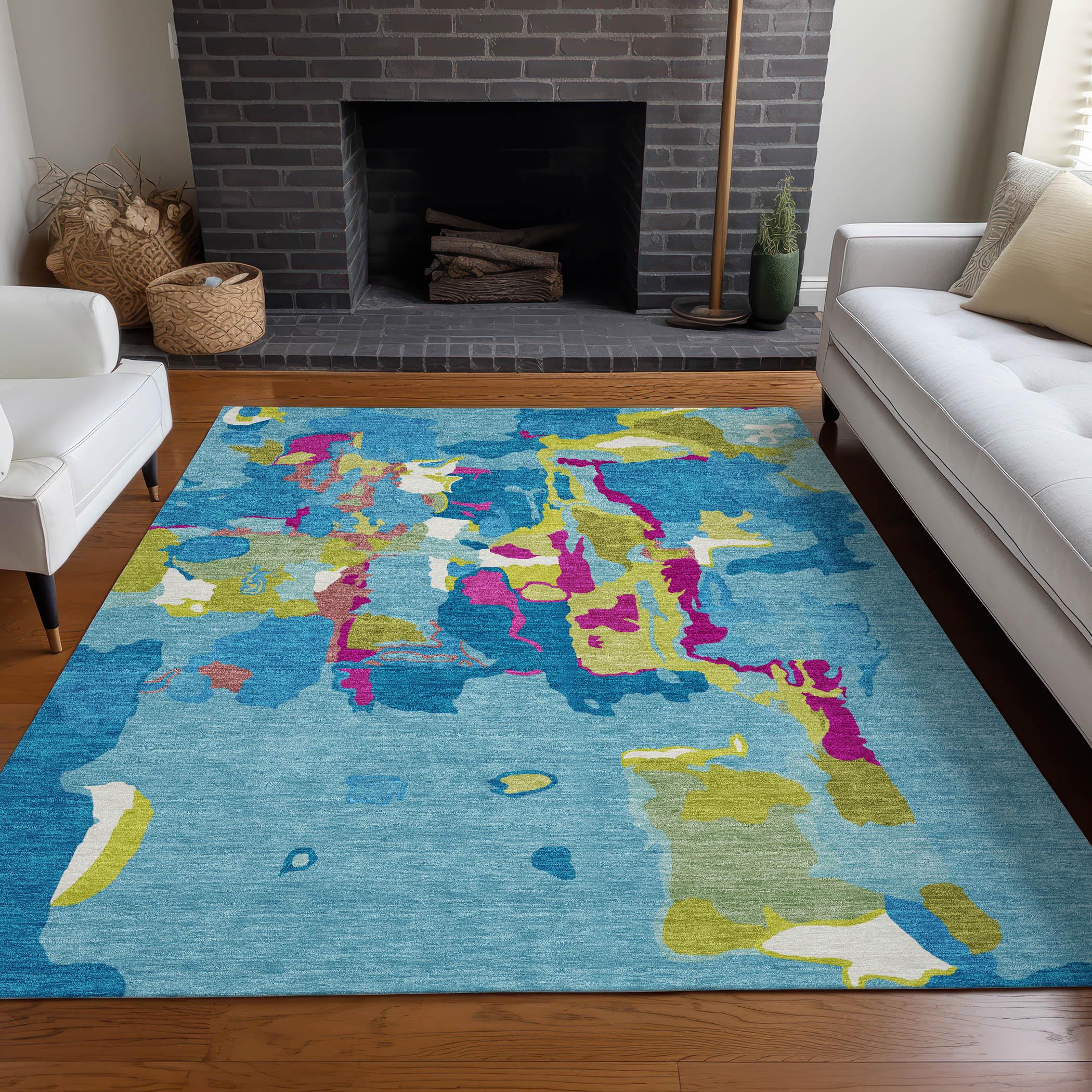 Turquoise Machine Washable Indoor/Outdoor Area Rug ACN1028