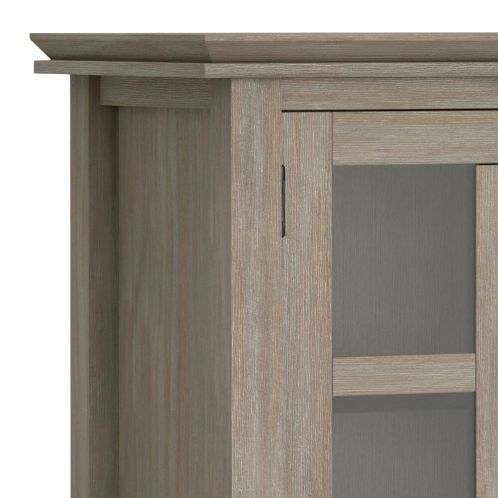 Simpli Home Artisan 38"W Solid Wood 4-Shelf Medium Storage Cabinet with Glass Doors and Adjustable Shelves