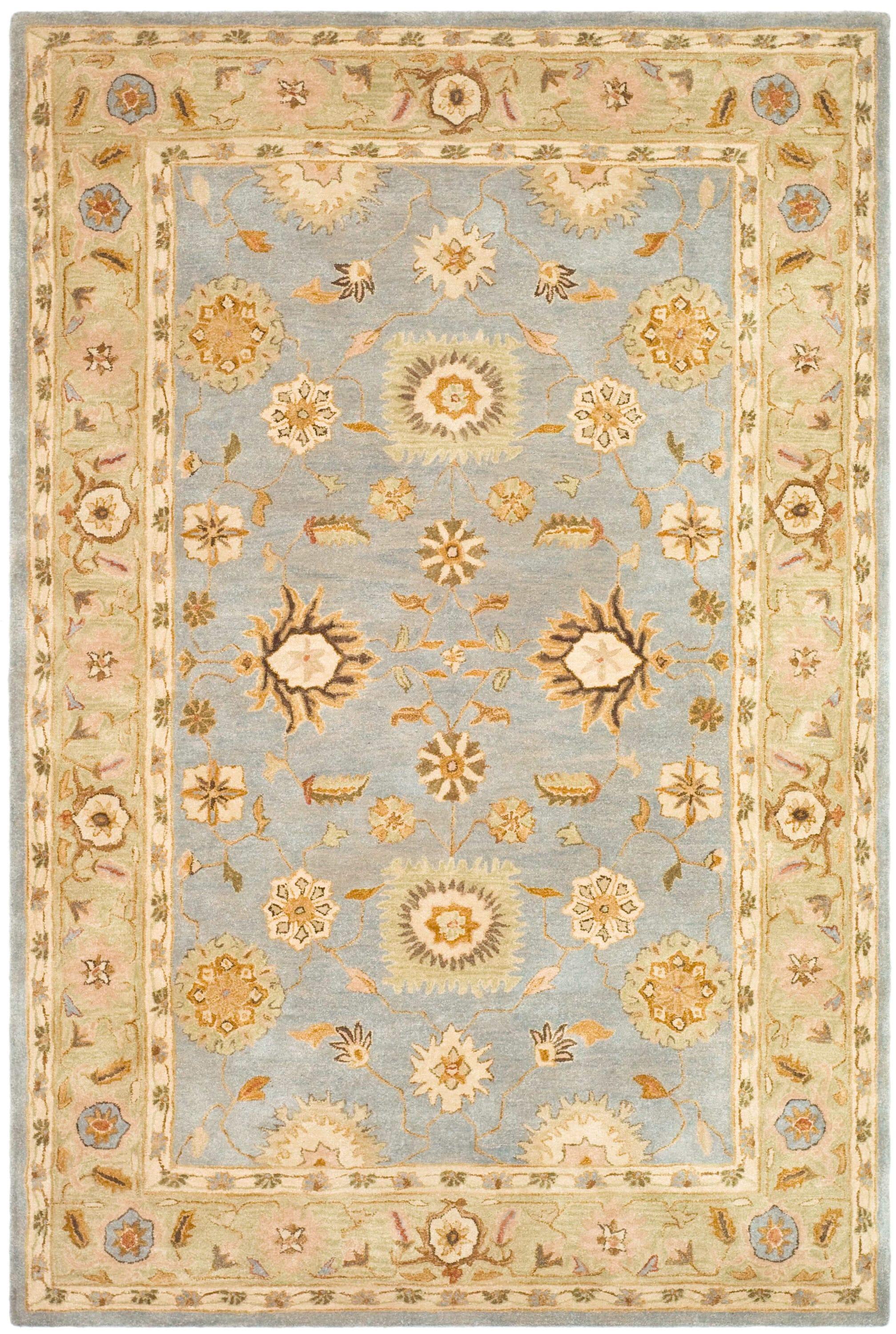 SAFAVIEH Anatolia Sherman Traditional Wool Area Rug, Light Blue/Sage, 9' x 12'
