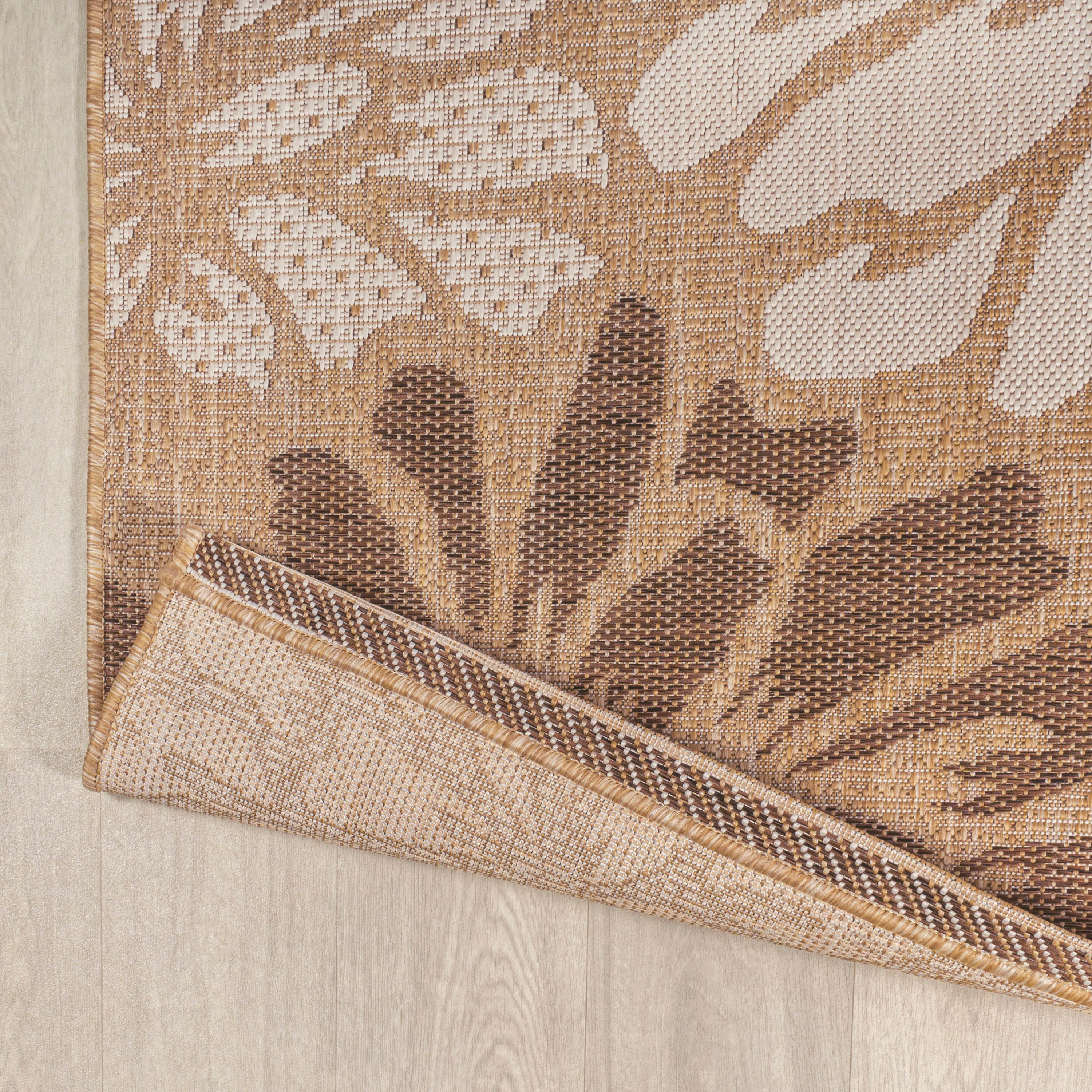 5' x 5' Zinnia Modern Floral Textured Weave Indoor/Outdoor Area Rug, Brown/Cream - JONATHAN Y