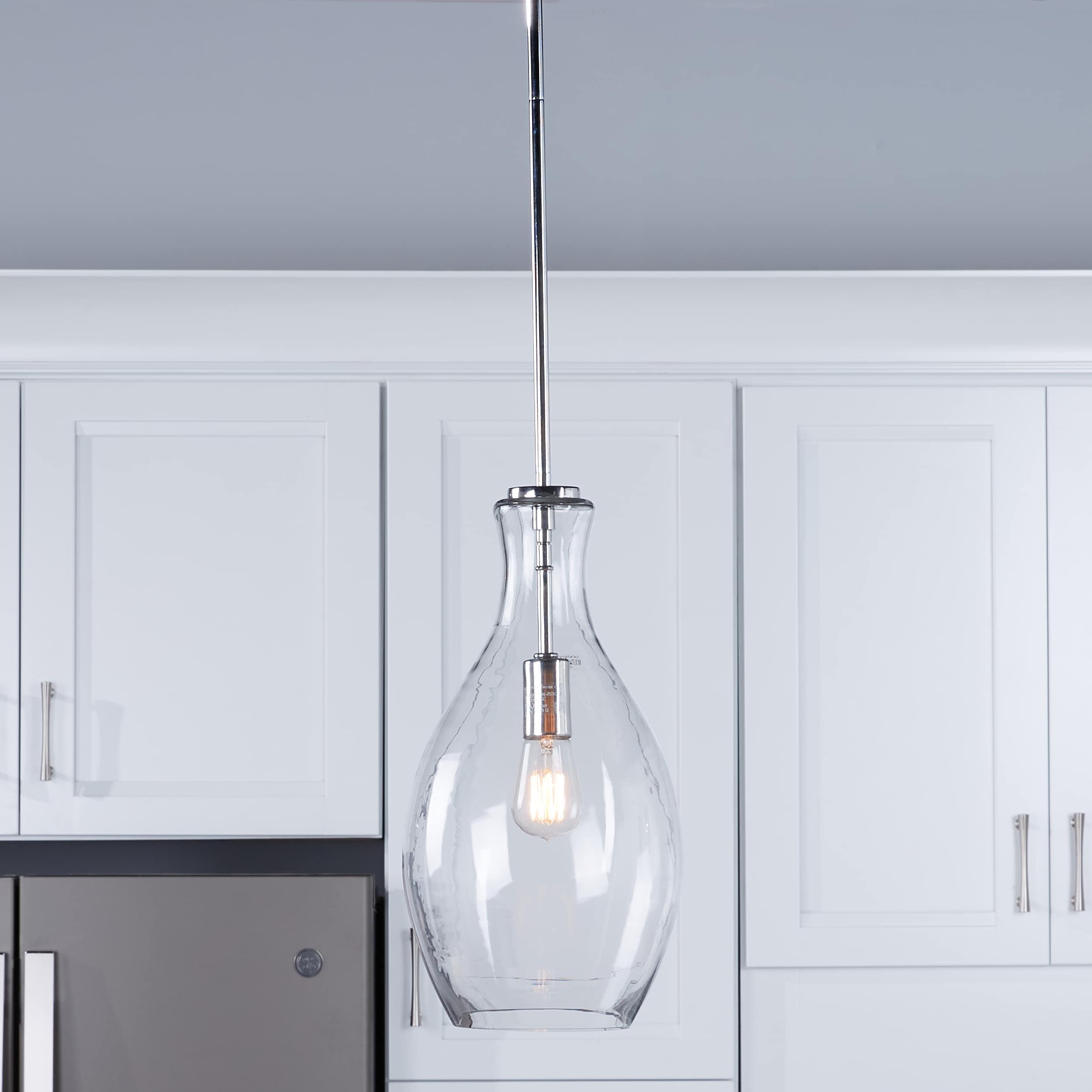 Clear Glass Teardrop Pendant Light with Chrome Finish