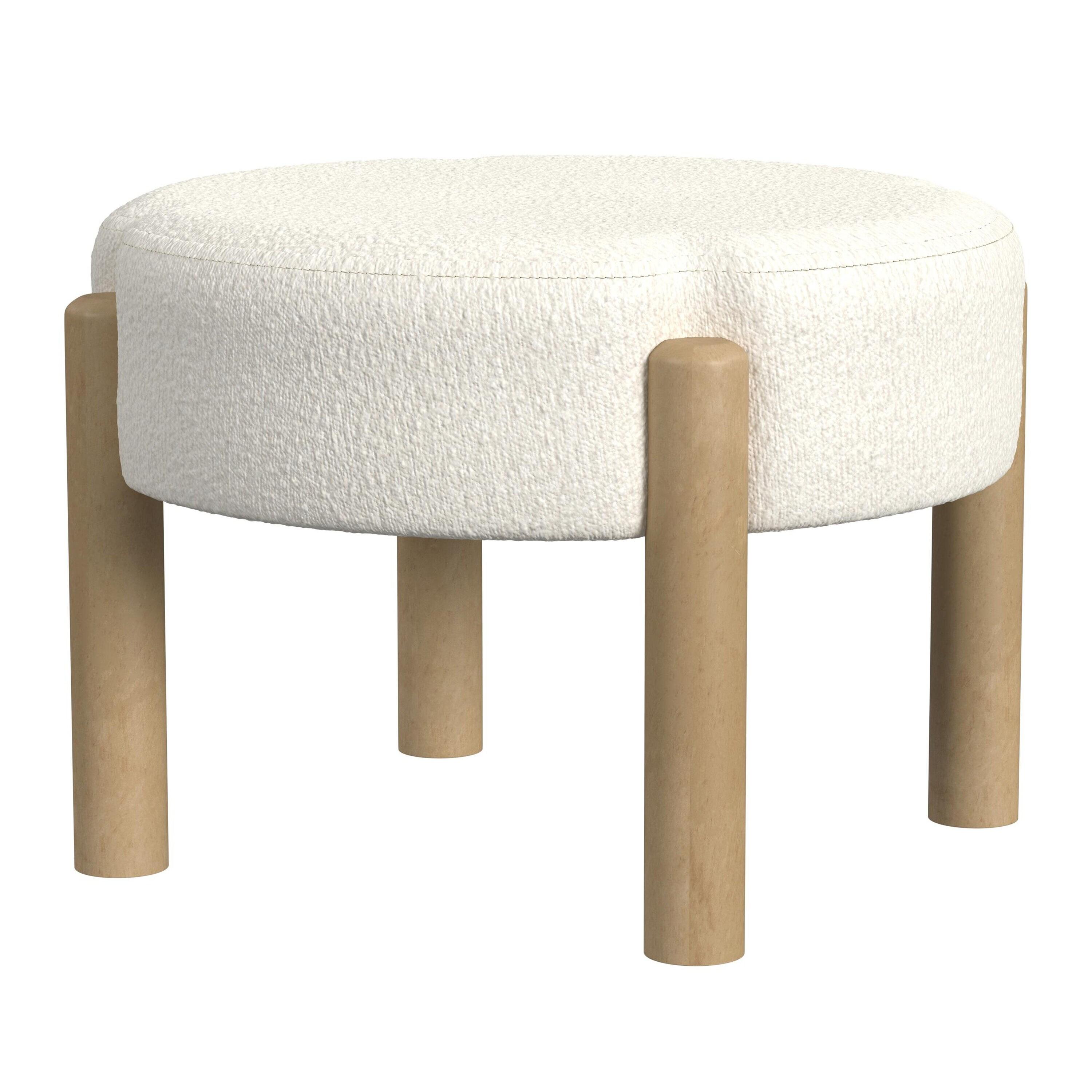 Luna Boucle Ottoman Cream - HomePop: Round, Upholstered, Wood Frame, No Assembly Required