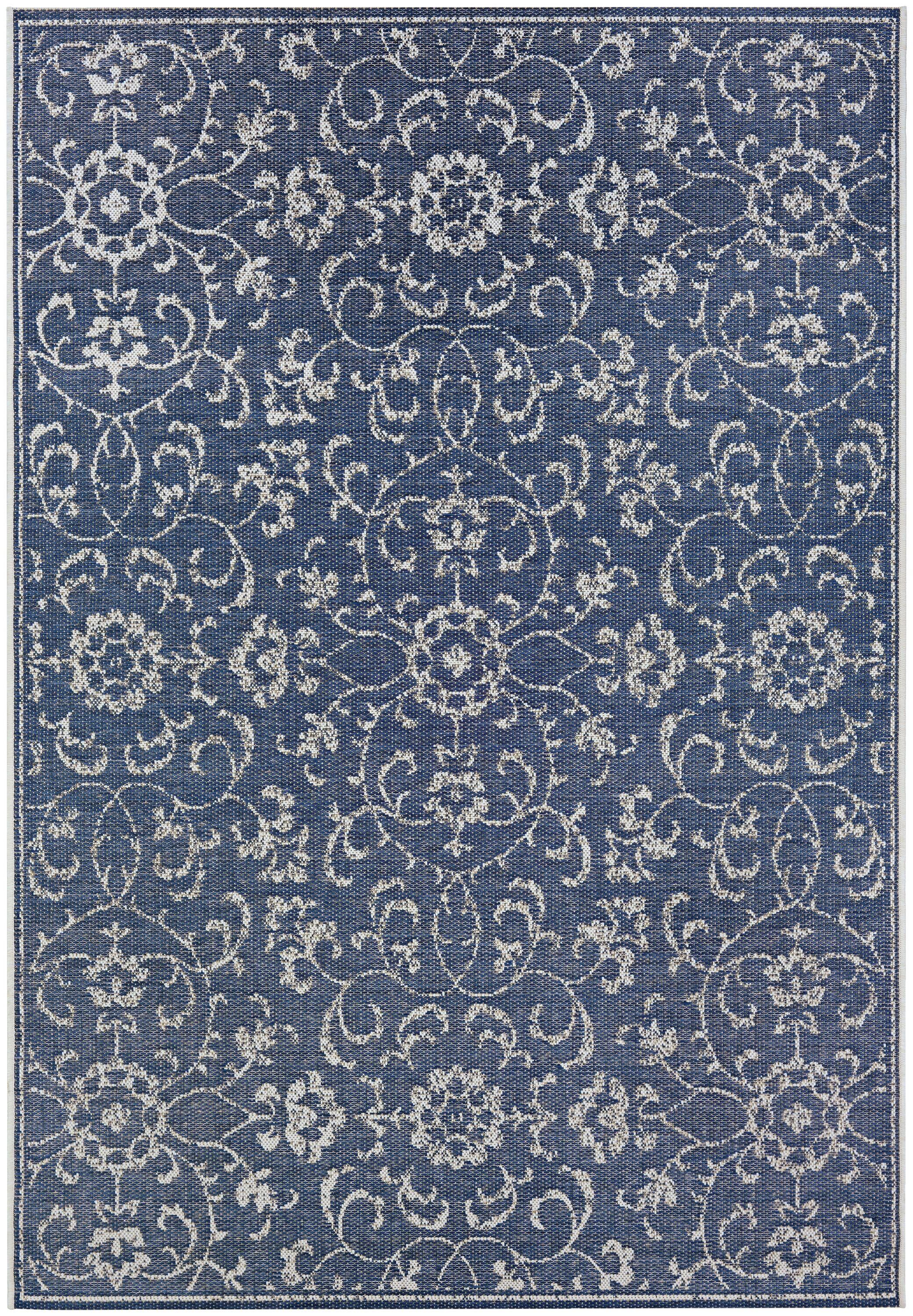 Couristan Monte Carlo Summer Vines Indoor / Outdoor Area Rug, Navy-Ivory, 2'3" x 11'9" Runner