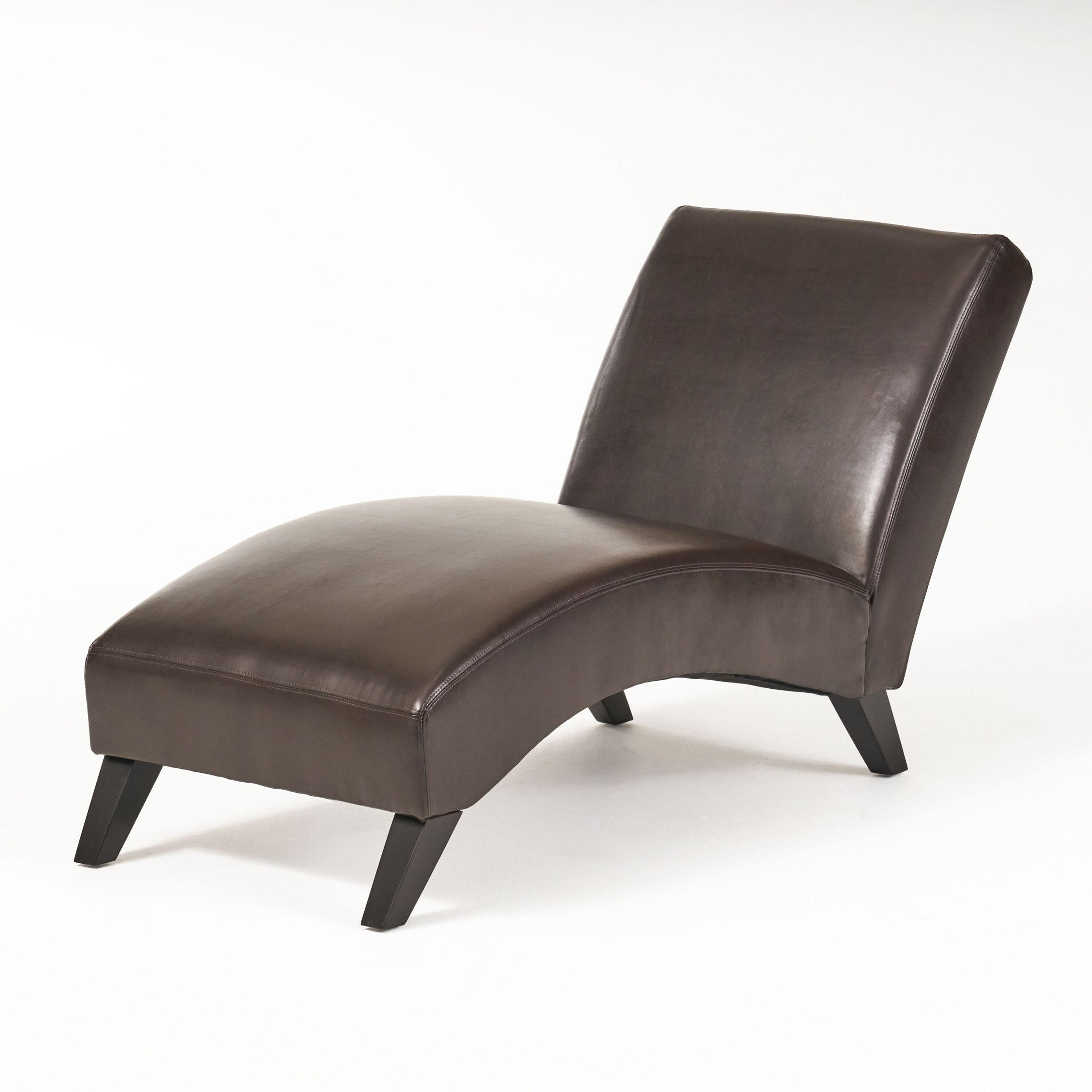 Finlay Leather Chaise Lounge Brown - Christopher Knight Home: Curved Comfort for Living Room