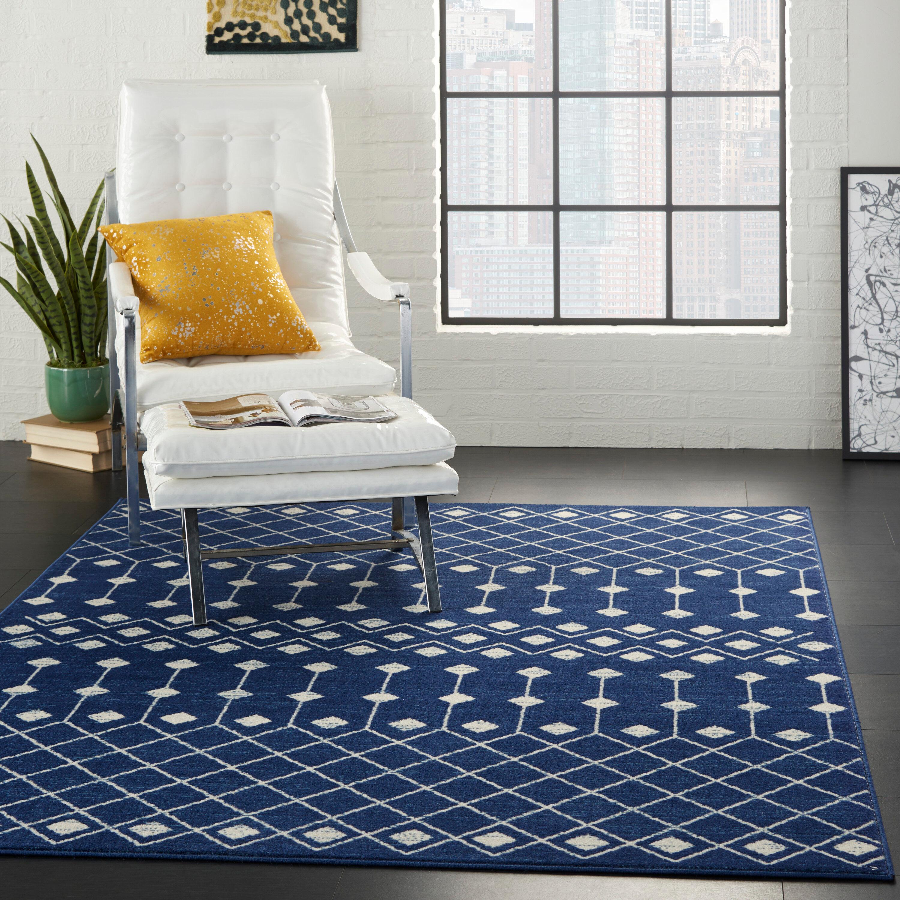 Nourison Grafix GRF37 Navy/White Indoor Area Rug - 5'3 x 7'3