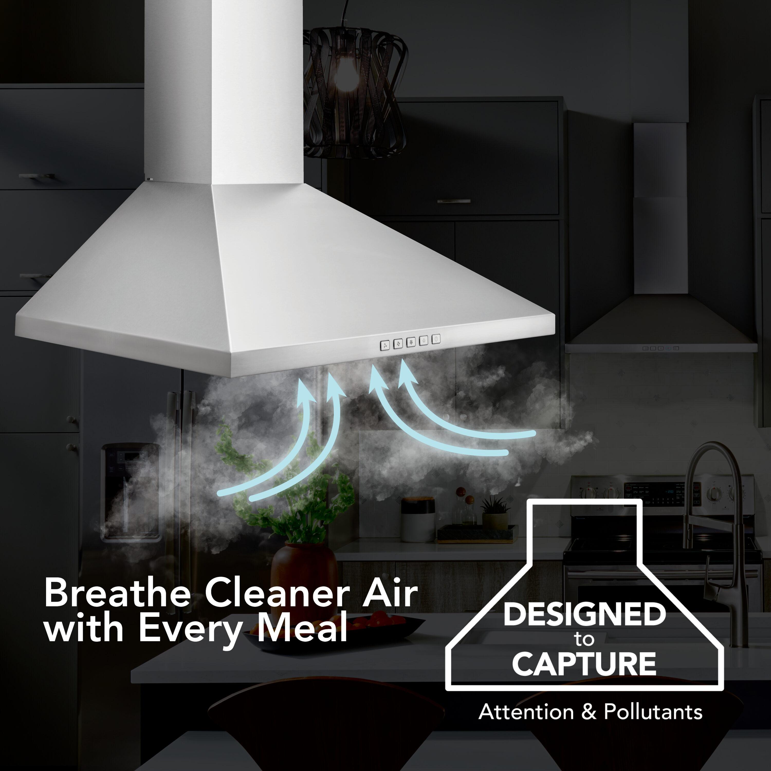 Broan-NuTone 24" Pyramidal Chimney Range Hood with LED Lighting, Convertible Wall-Mount Kitchen Chimney Vent Hood, 450 Max CFM, Stainless Steel