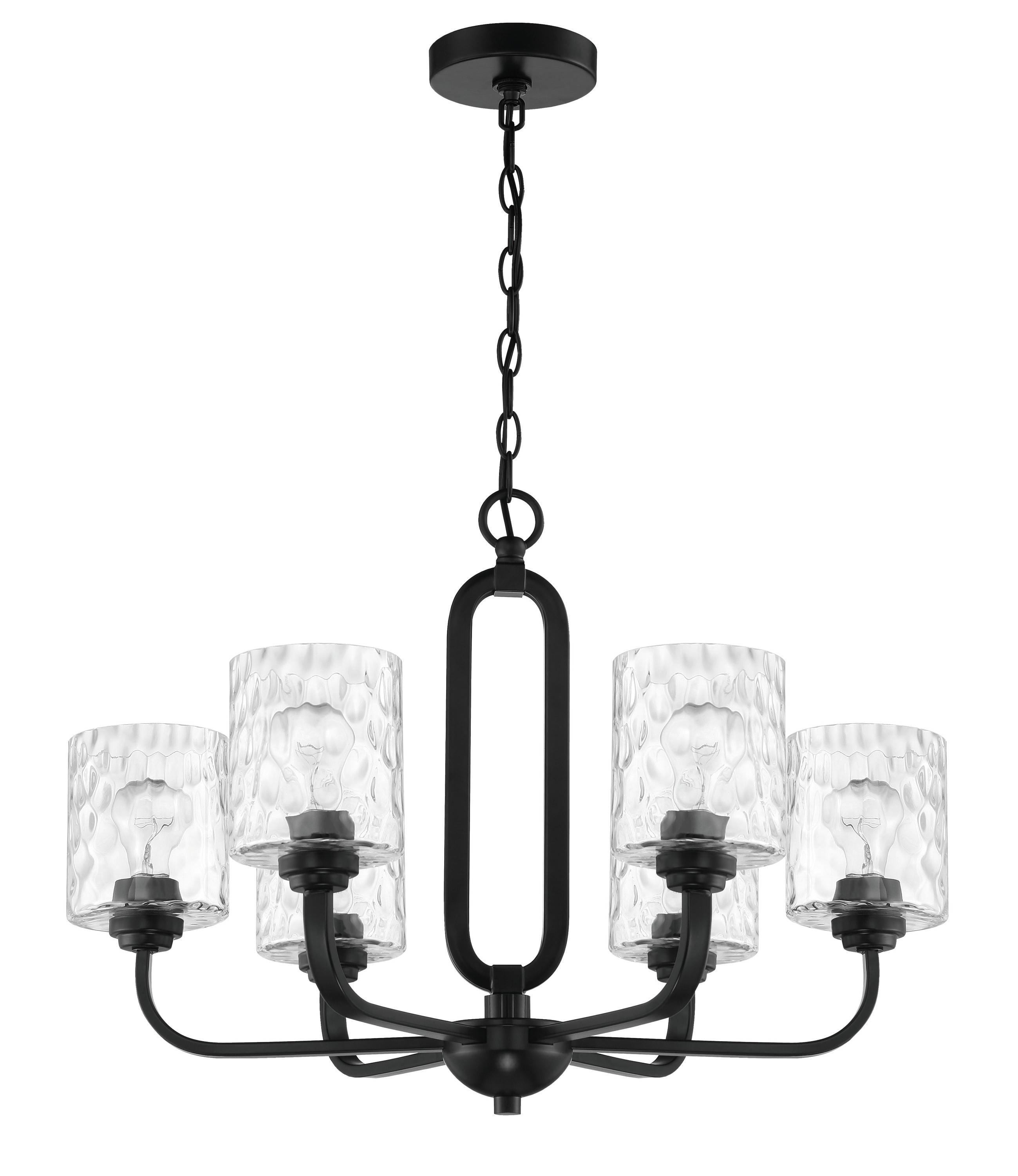 Collins 6-Light Flat Black Finish w/Hammered Glass Transitional Chandelier for Kitchen/Dining/Foyer No Bulb Included