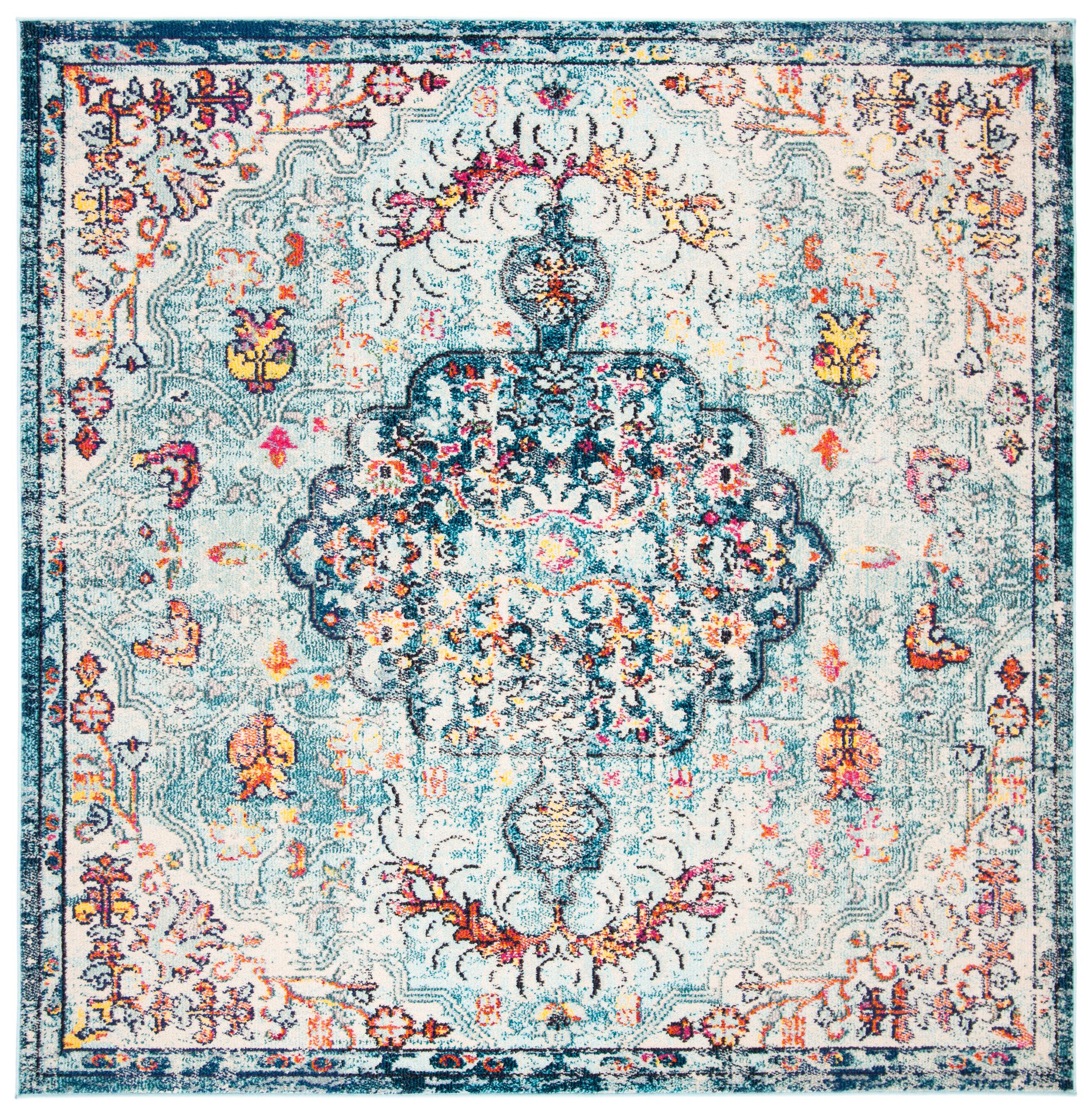 SAFAVIEH Madison Joandra Vintage Floral Area Rug, Navy/Light Blue, 10' x 10' Square