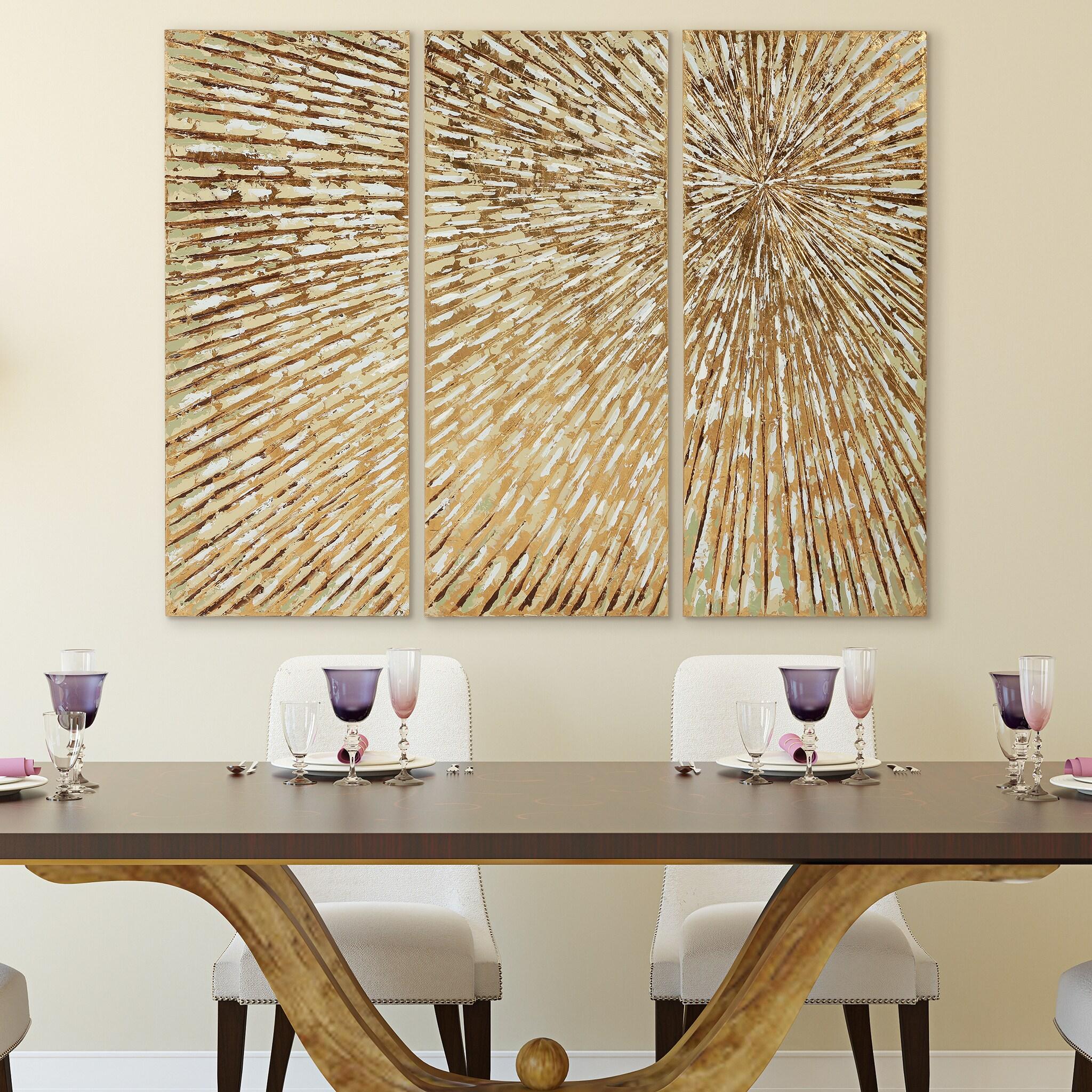 Sunshine Abstract Hand Painted Canvas Wall Art, Set of 3, by Martin Edwards, 48 " x 20 " each.