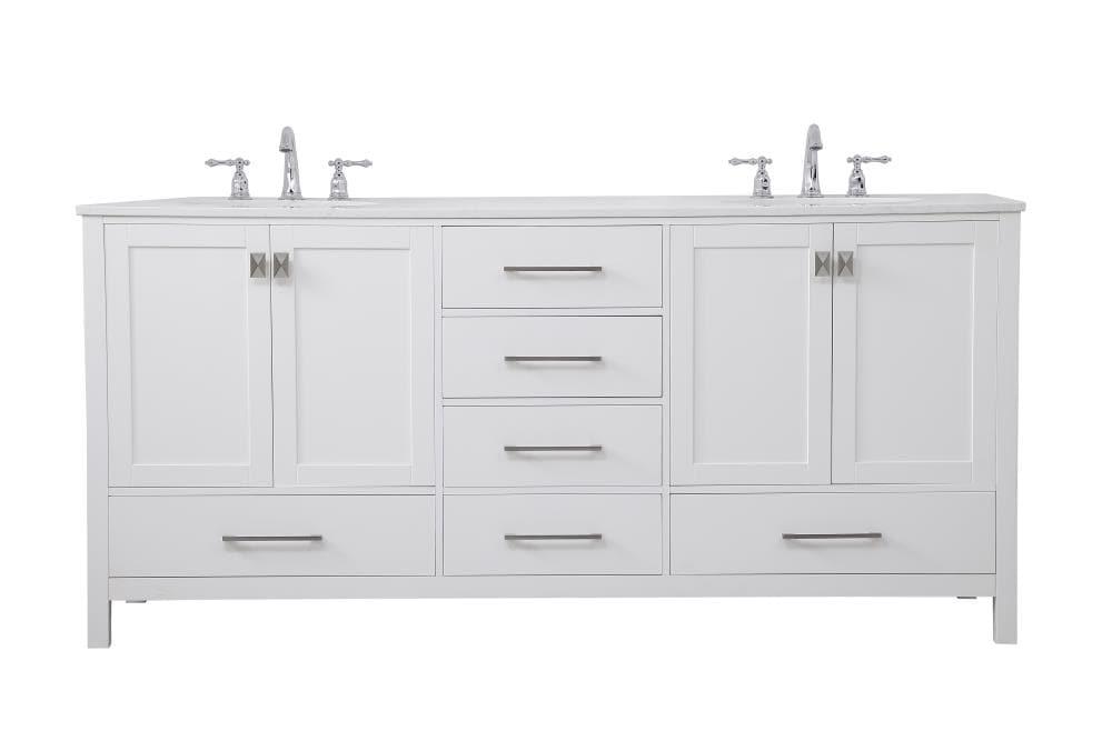 Elegant Decor Tocador de Baño Doble Irene de 72" de Madera Maciza y Piedra en Blanco