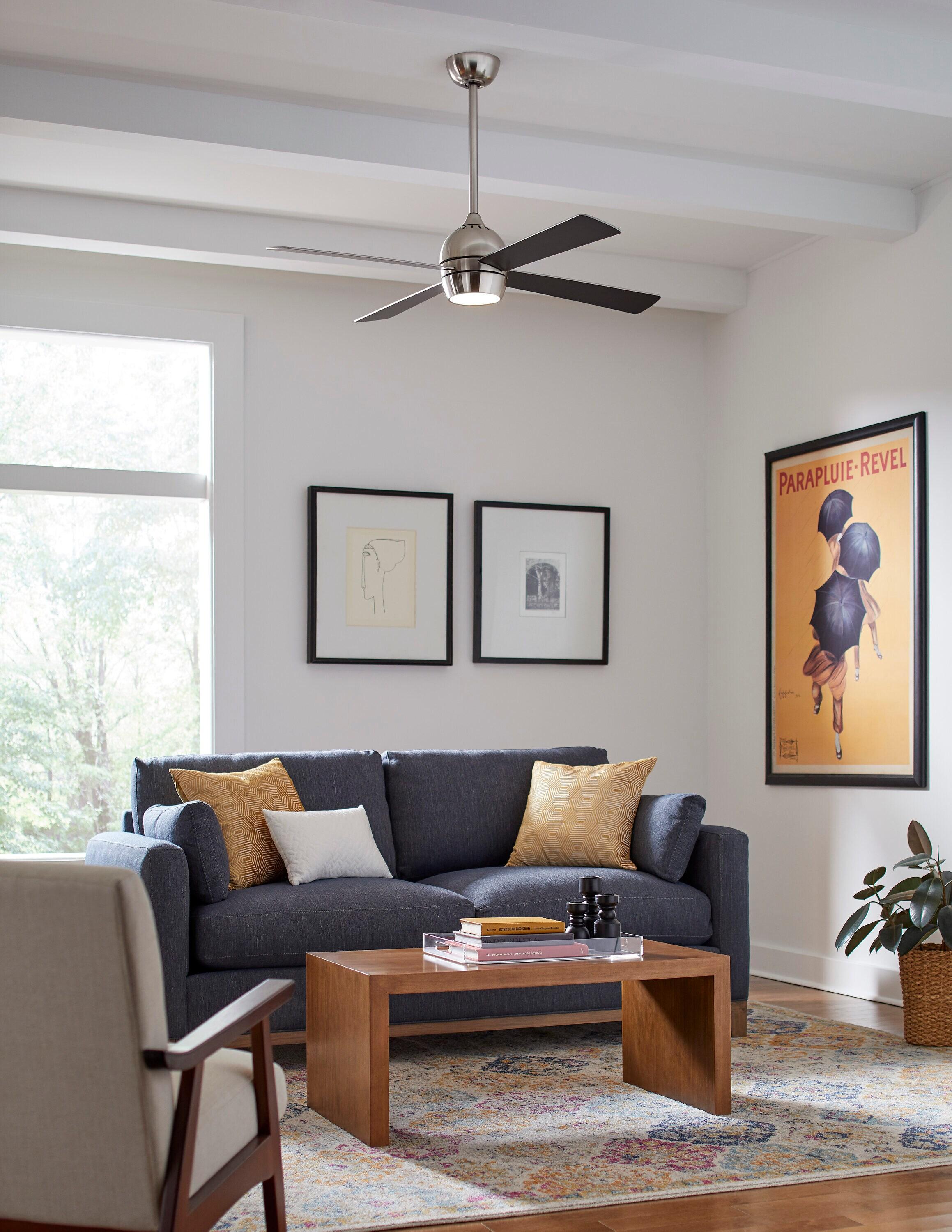 Fanimation Kwad 52 Brushed Nickel Ceiling Fan with LED light