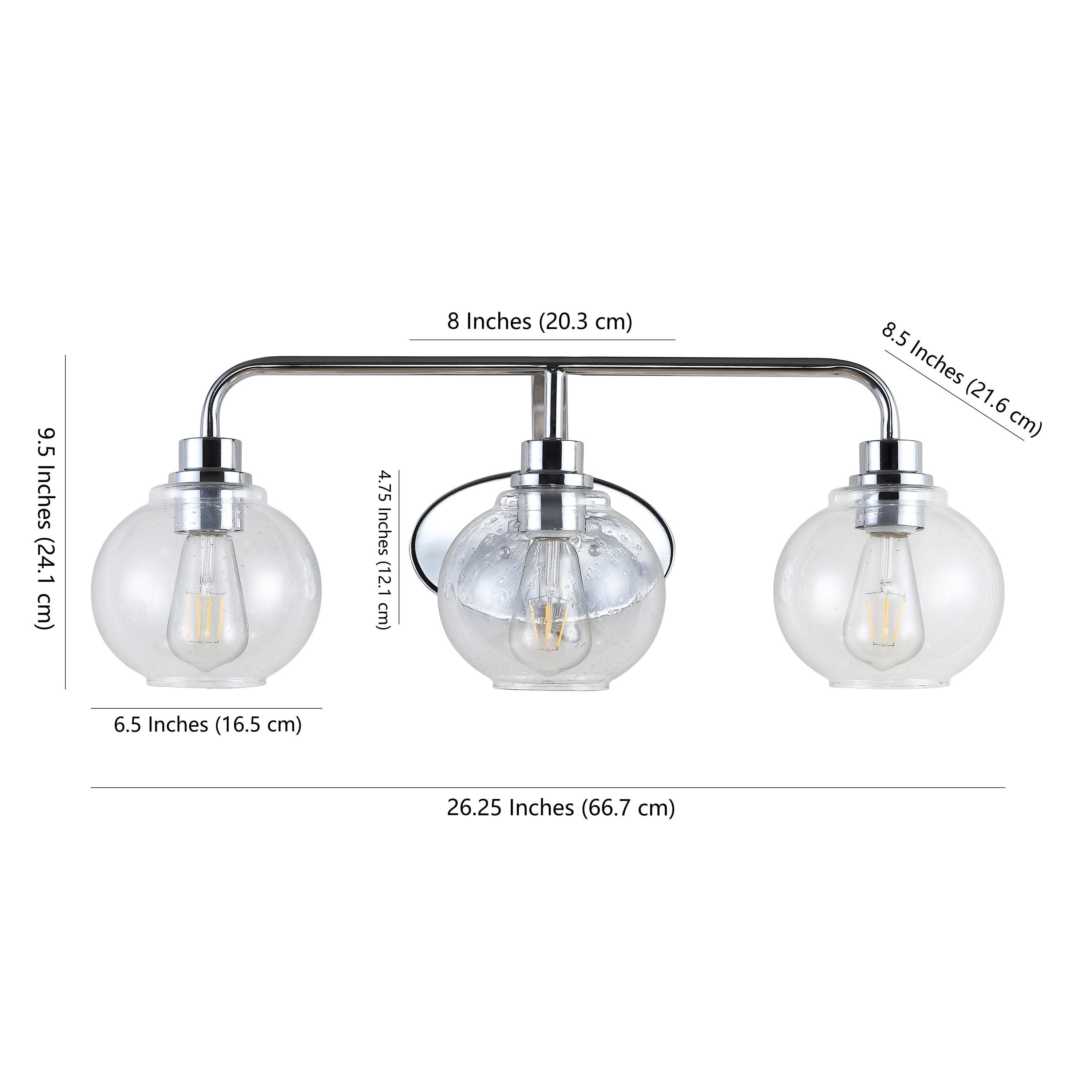 JONATHAN Y JYL7528B Sandrine 26.25" 3-Light Iron/Seeded Glass Cottage Rustic LED Vanity Light Classic 2700K LED 4W Bulbs Entryway Lobby Kitchen Bathroom Bedroom Living Room Hallway, Chrome