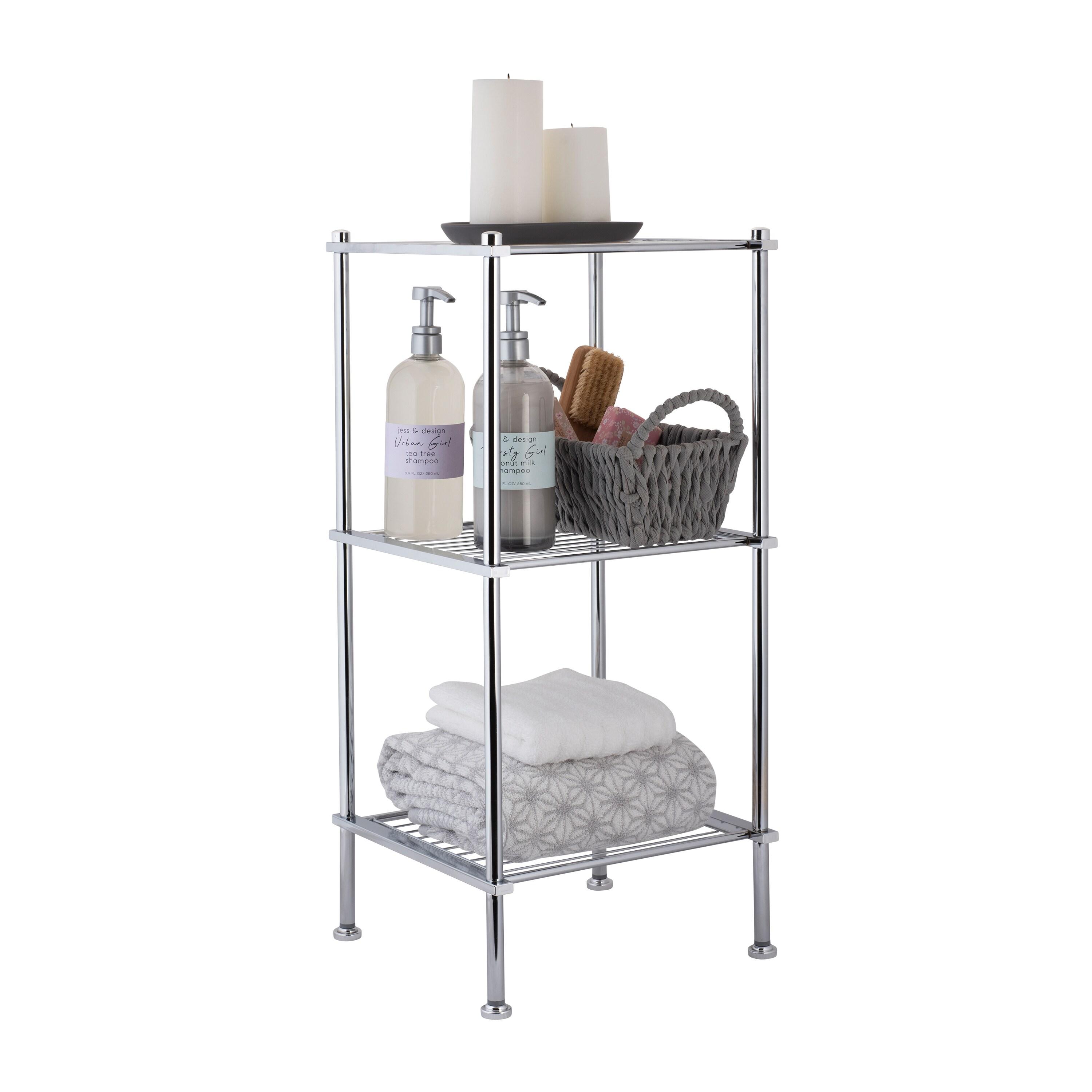 3 Tier Metro Collection Shelf Gray - Organize It All: Chrome Steel Bathroom Towel Storage Cabinet with 3 Shelves