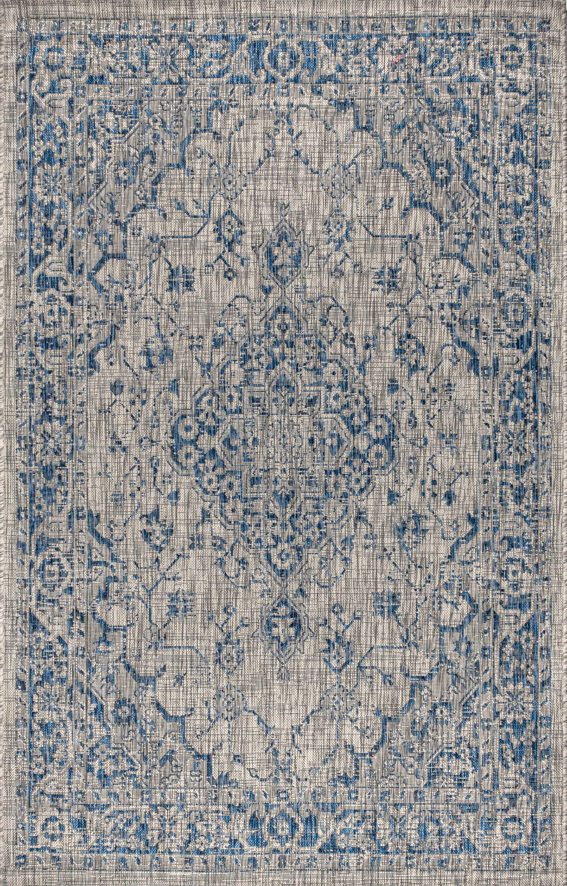 3'x5' Rozetta Boho Medallion Textured Weave Indoor/Outdoor Area Rug, Gray/Navy - JONATHAN Y