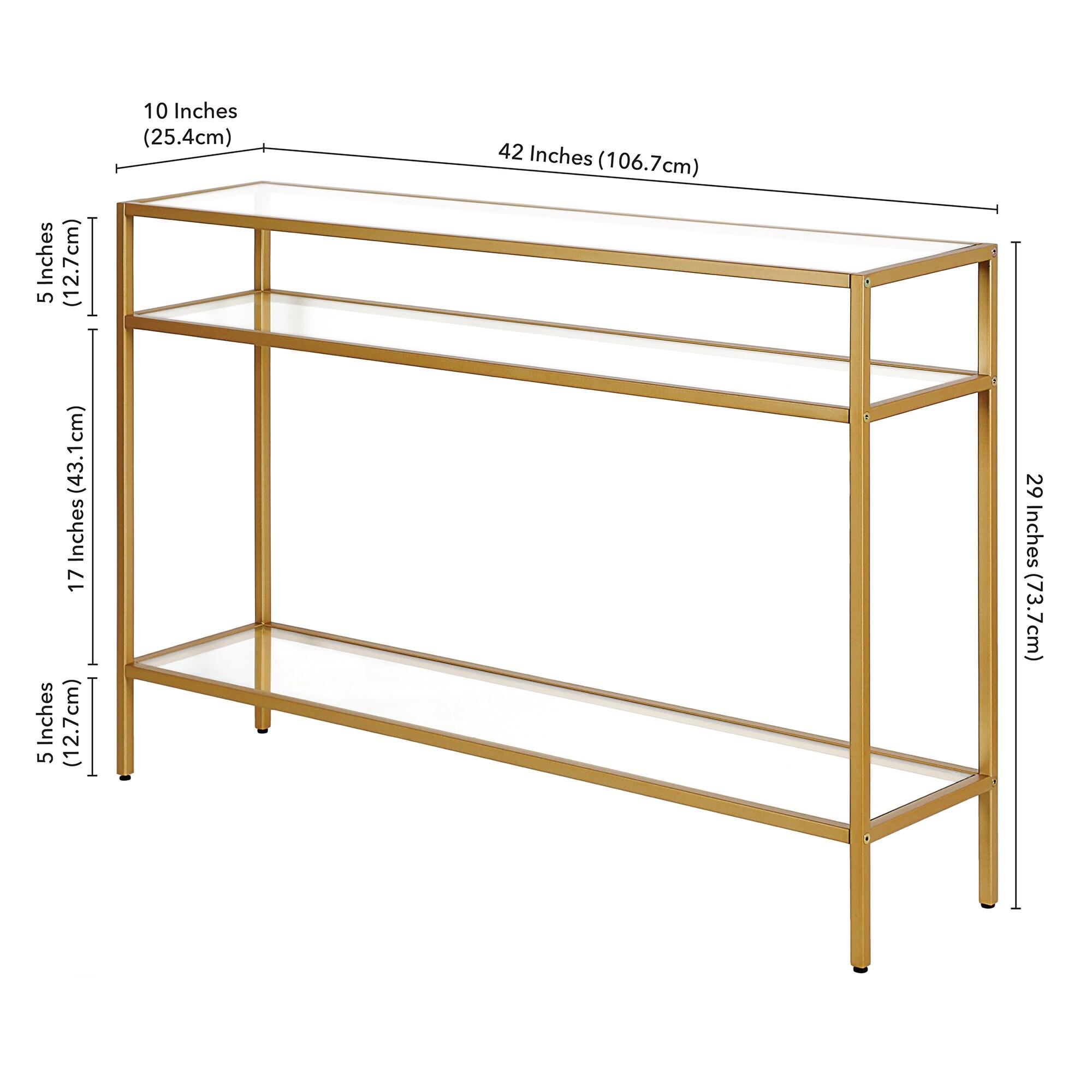 Siviline Brass Finish Steel Frame Console Table with Glass Shelves