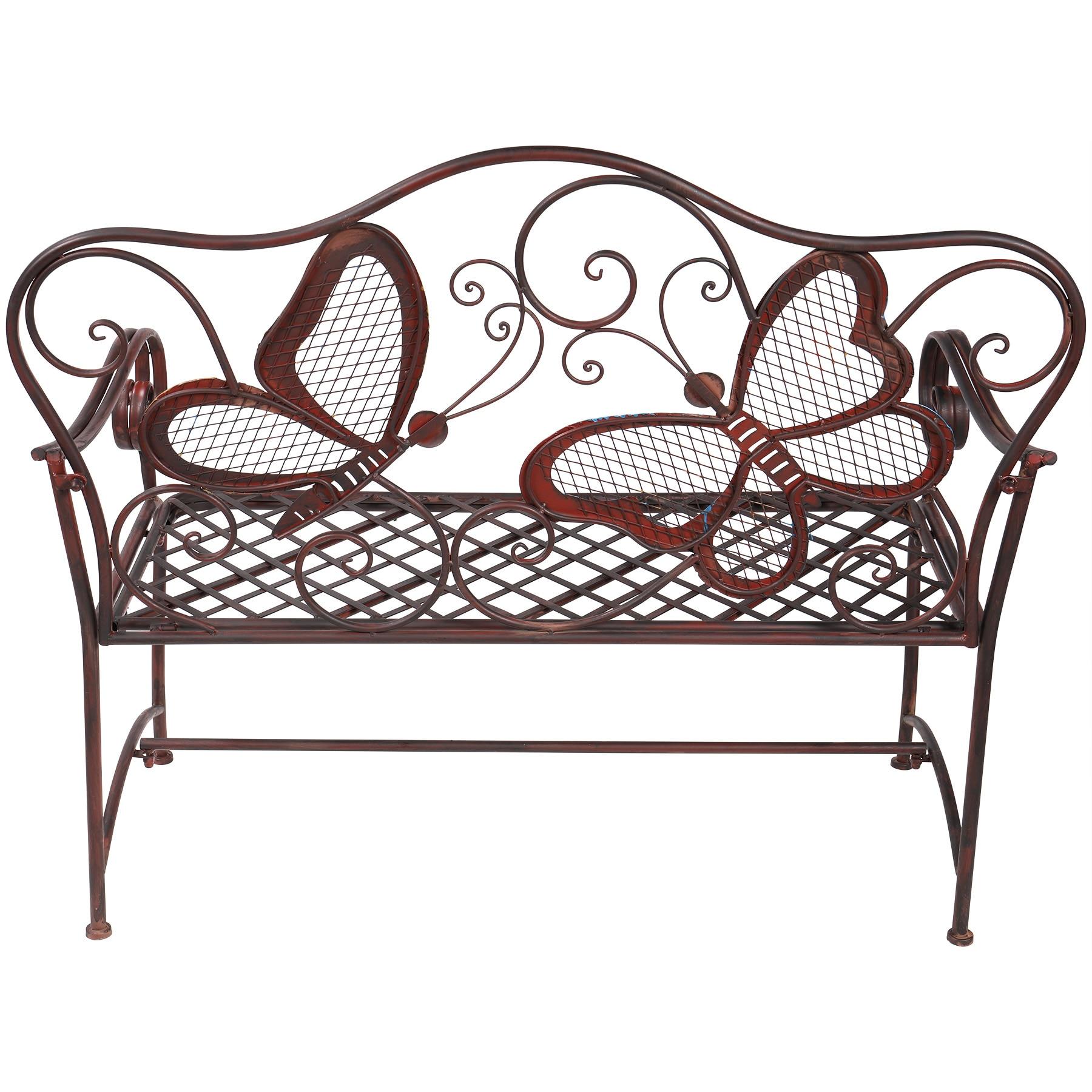 Butterfly Metal Bench Brown - Alpine Corporation: Chic Garden Seating, Weather-Resistant Patio Furniture