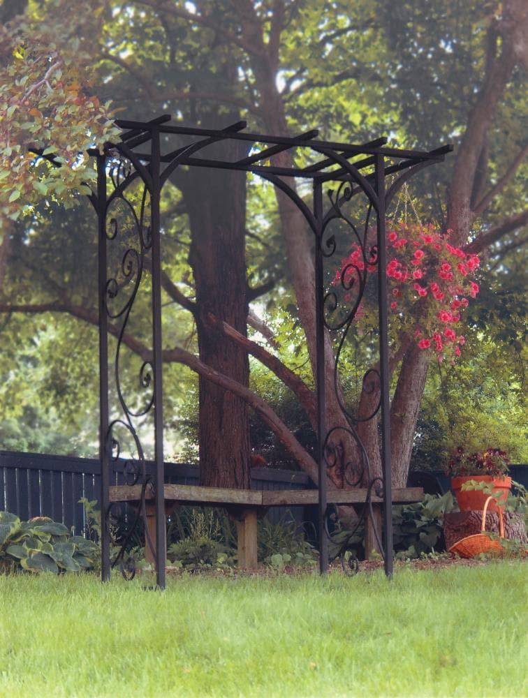 Panacea Vine 84" Black Steel Garden Arbor, 4' Wide Metal Arch, Elegant Scrollwork Design
