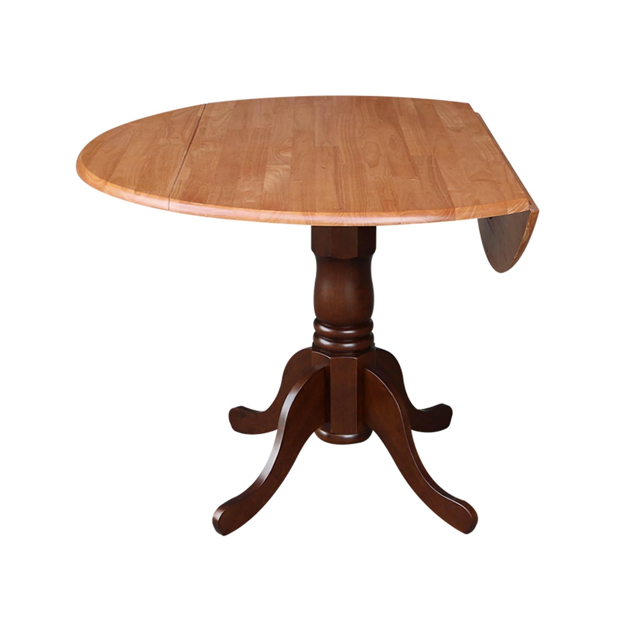 International Concepts 42" Mason Round Dual Drop Leaf Extendable Dining Table Cinnamon/Espresso: Pedestal Base, Seats 4