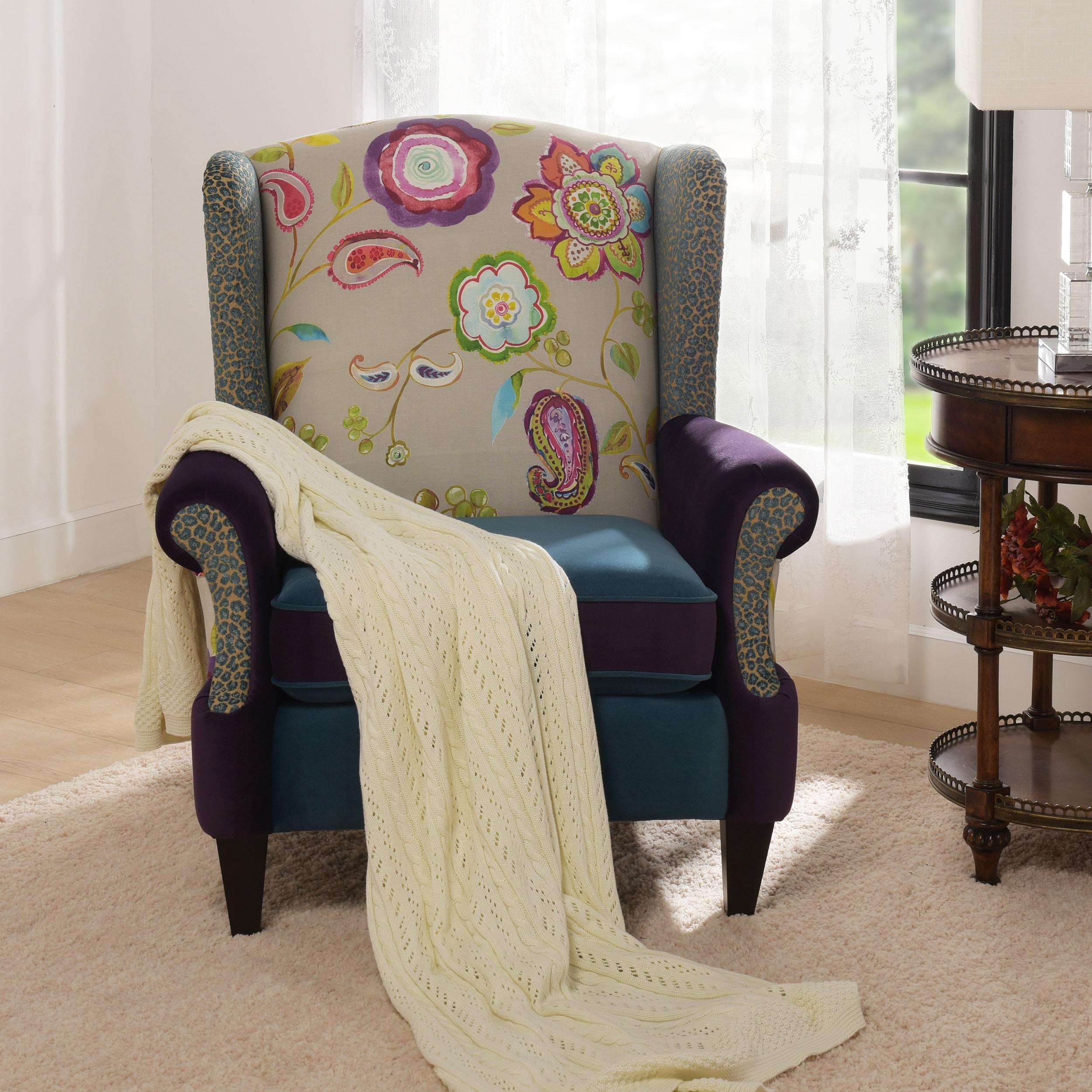 Anya Wingback Accent Arm Chair Multicolored Floral