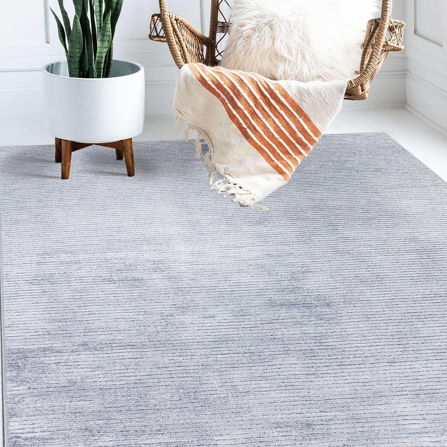 World Rug Gallery Contemporary Distressed Stripe Machine Washable 3'3"x5' Gray Area Rug