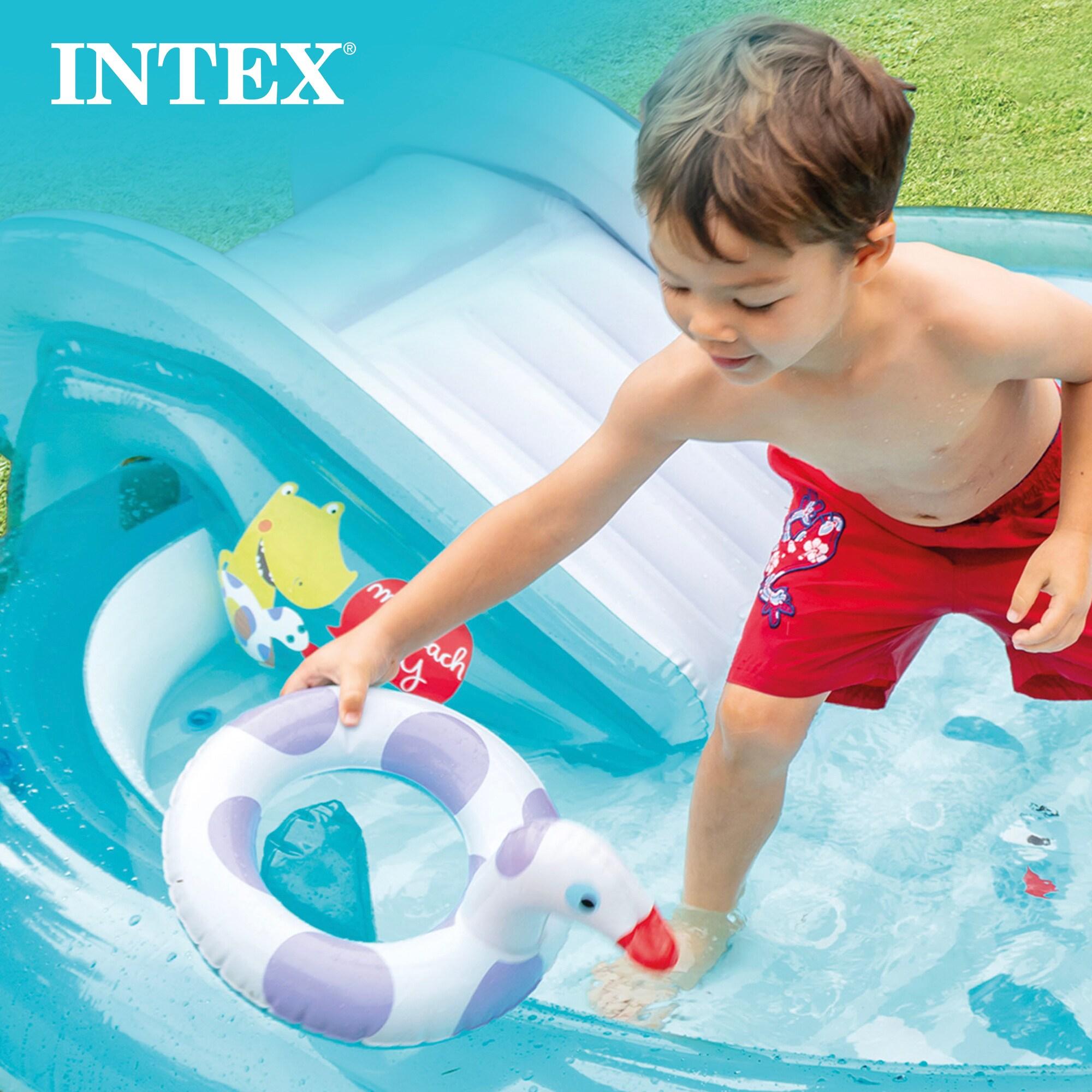 Intex 57165EP Gator 6.6ft x 5.6ft x 4in Outdoor Inflatable Kiddie Pool Water Play Center with Slide, for Toddlers Ages 2 and Up