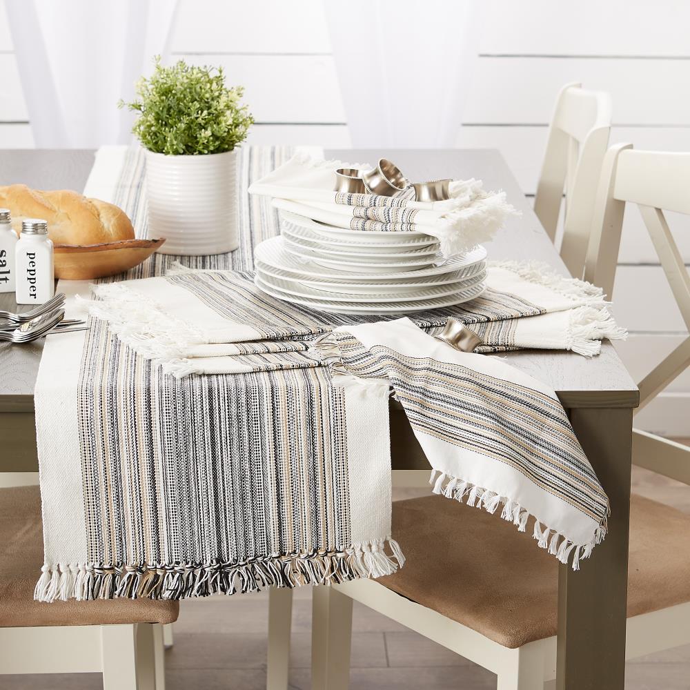 Native Fab Dining Stripe Table Runner with Tassels 100% Cotton, 14"x108", Black White