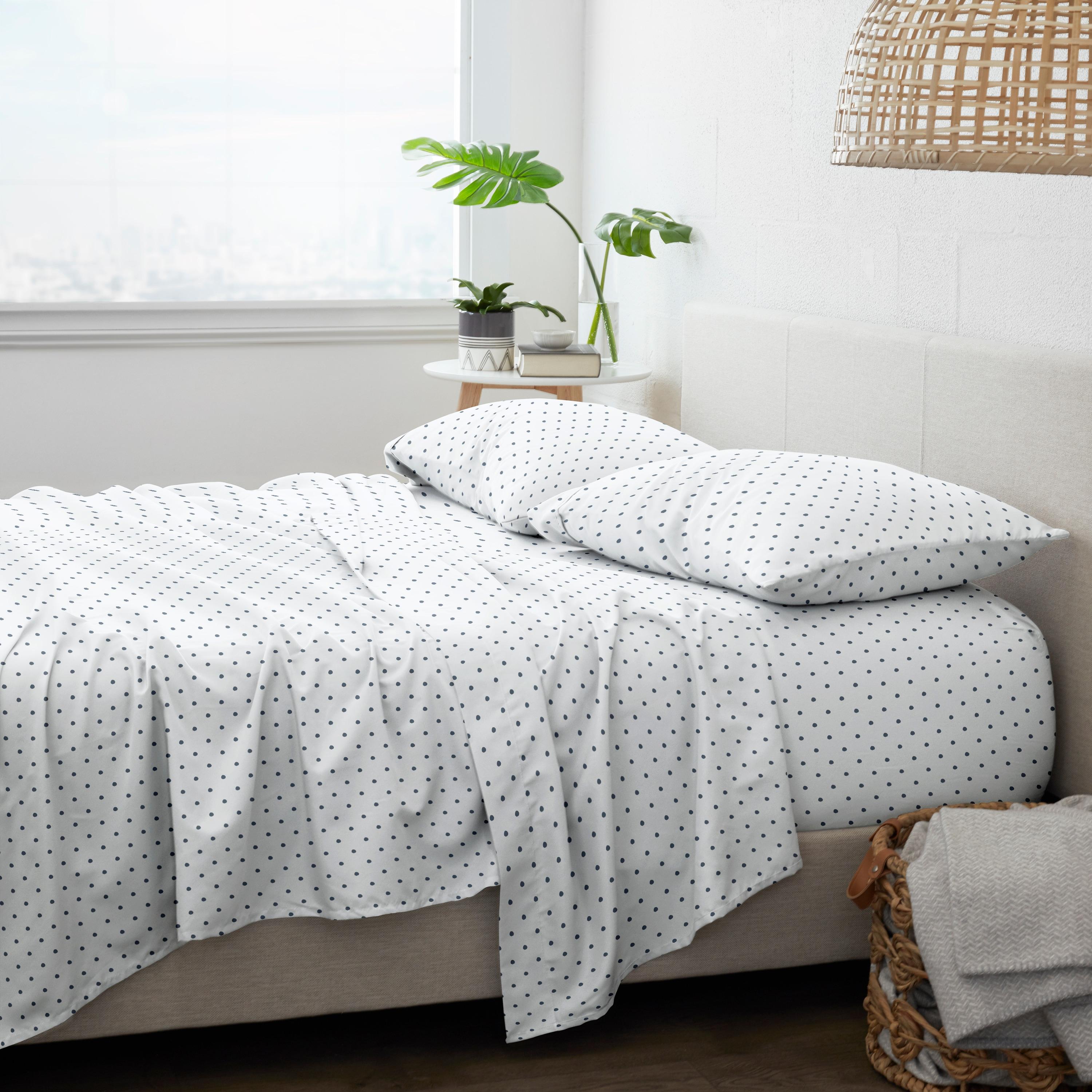 IEnjoy Home Polka Dots Navy & White Pattern Sheet Set