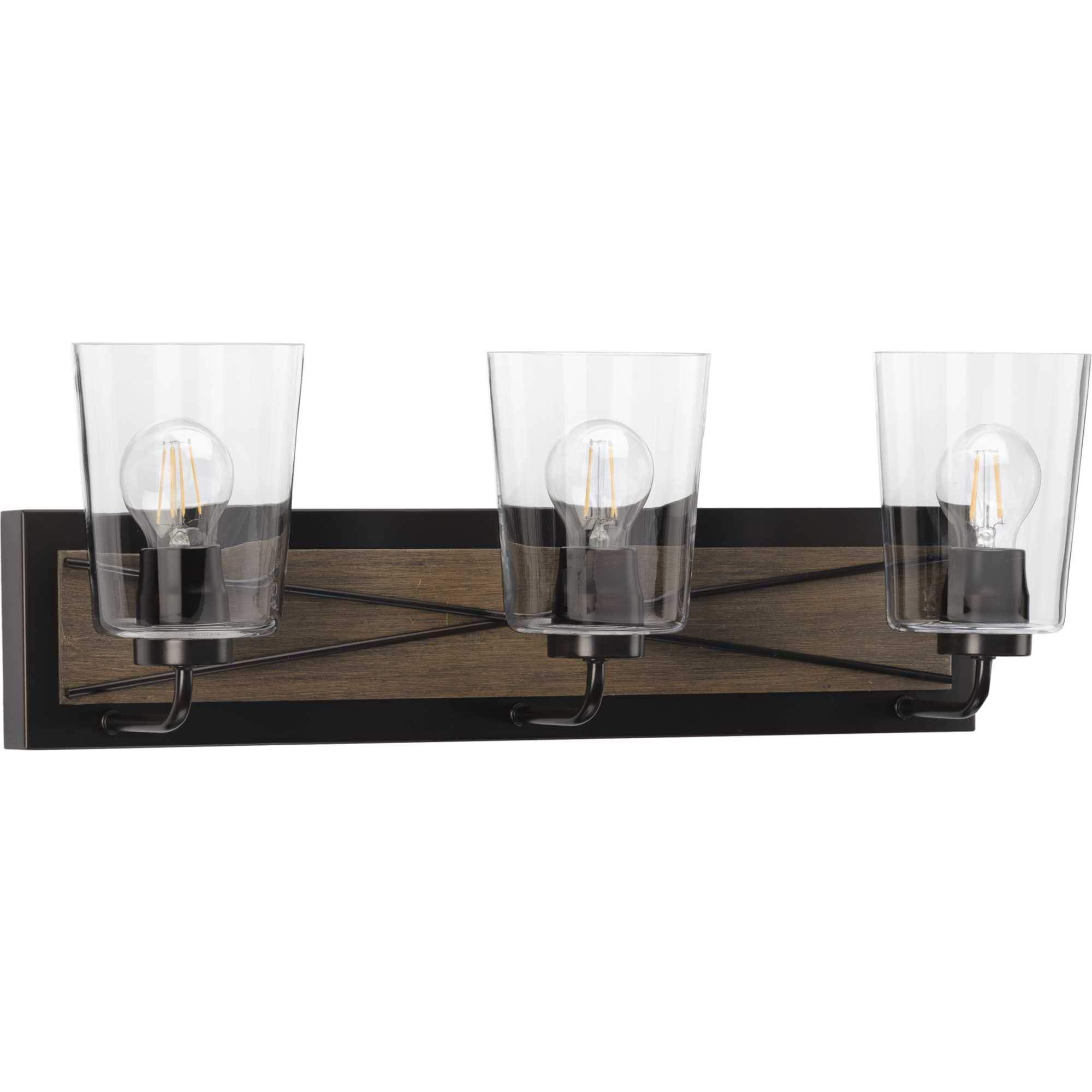 Progress Lighting Briarwood 3-Light Bath Vanity in Antique Bronze with Clear Glass Shades