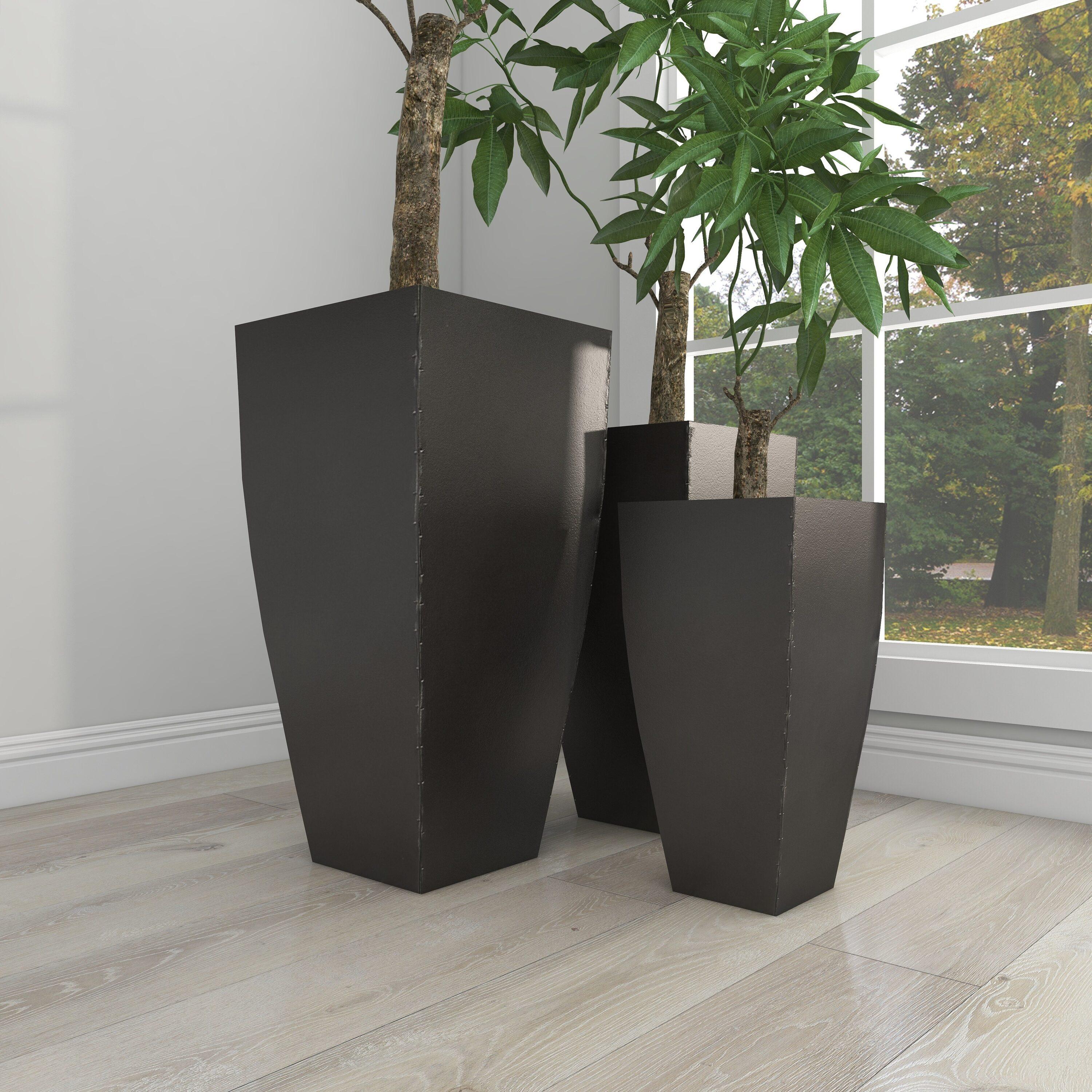 Set of 3 Modern Rectangular Metal Planters Black - Olivia & May: Iron Construction, Indoor/Outdoor Use, No Drainage Holes