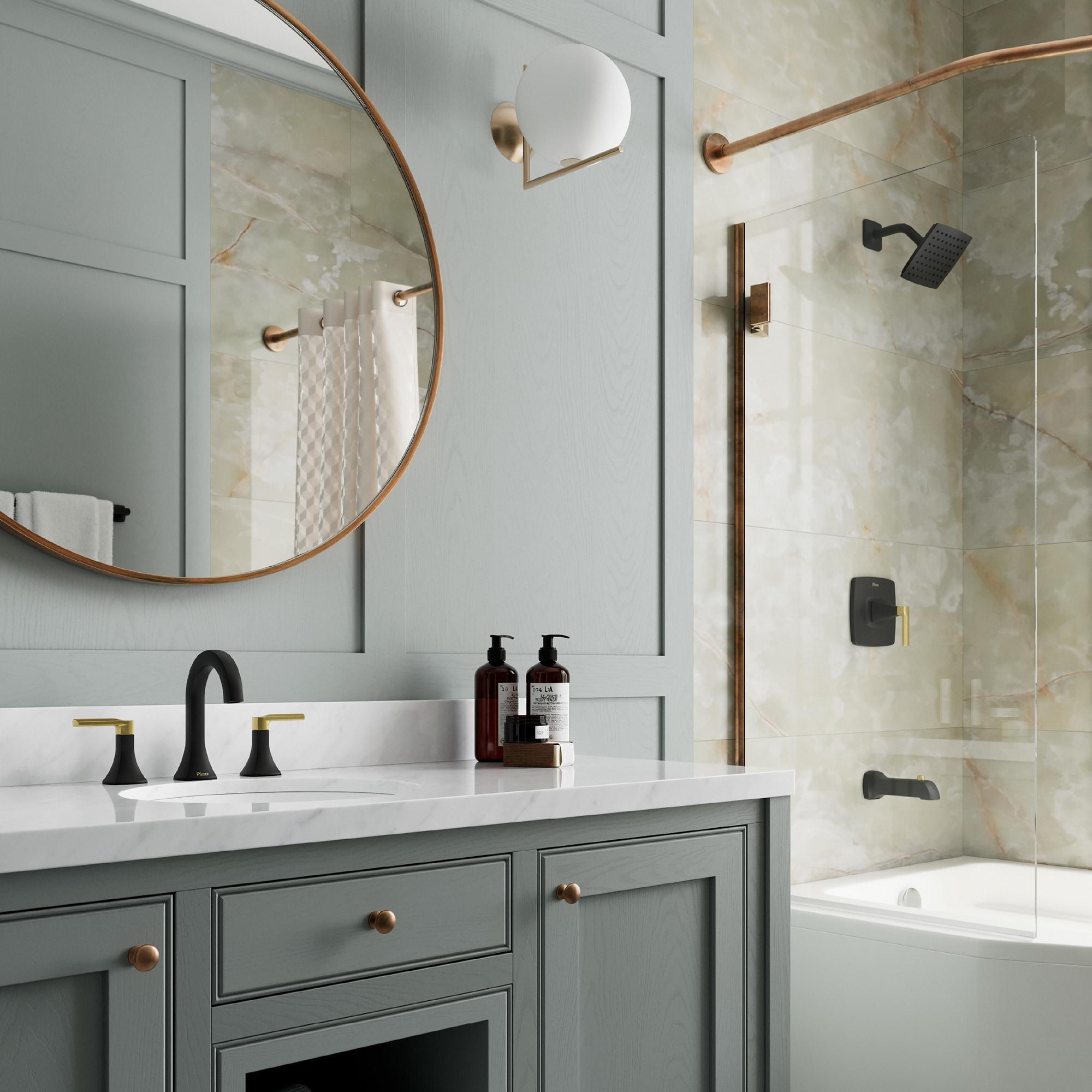 Vaneri Brushed Gold Square Wall Mounted Bathtub and Shower Faucet