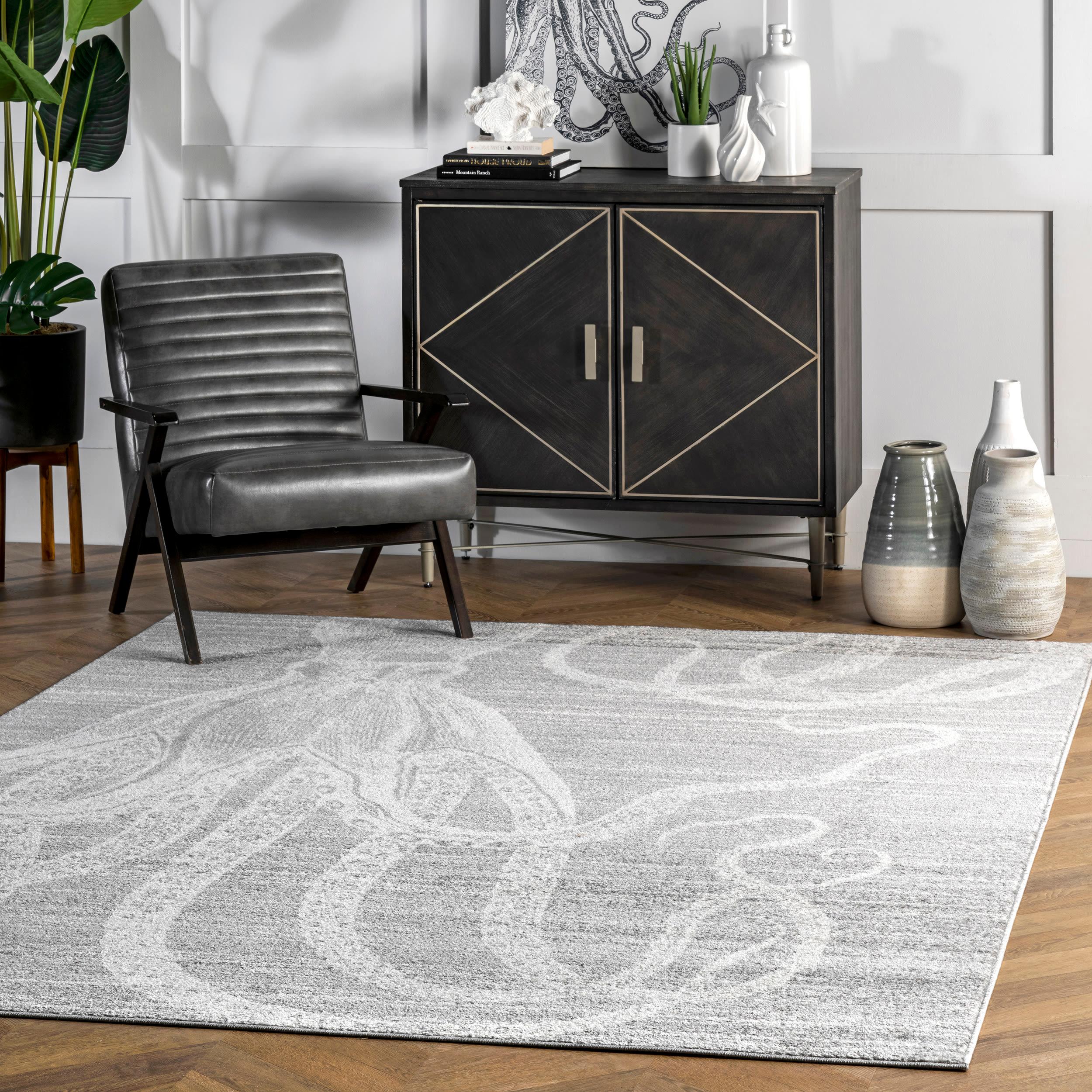 Nuloom Octopus Animal 3x5 Accent Indoor Area Rug for Living Room Bedroom Dining Room Entryway Kitchen, Grey/Ivory