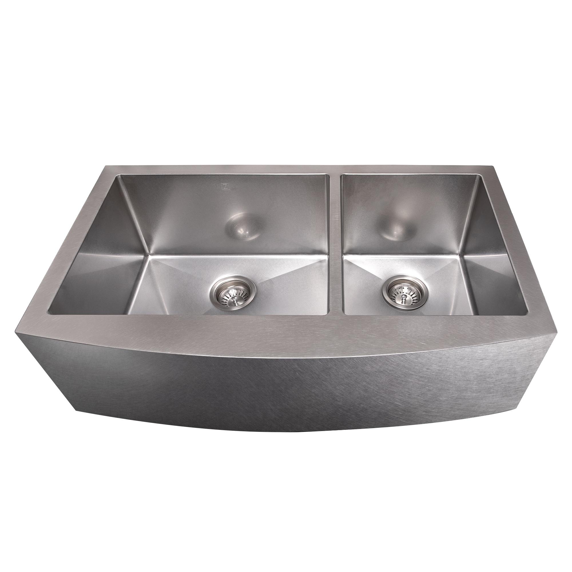 ZLINE 36 in. Courchevel Farmhouse Apron Mount Double Bowl DuraSnow Stainless Steel Kitchen Sink W/ Bottom Grid (SA60D-36S)