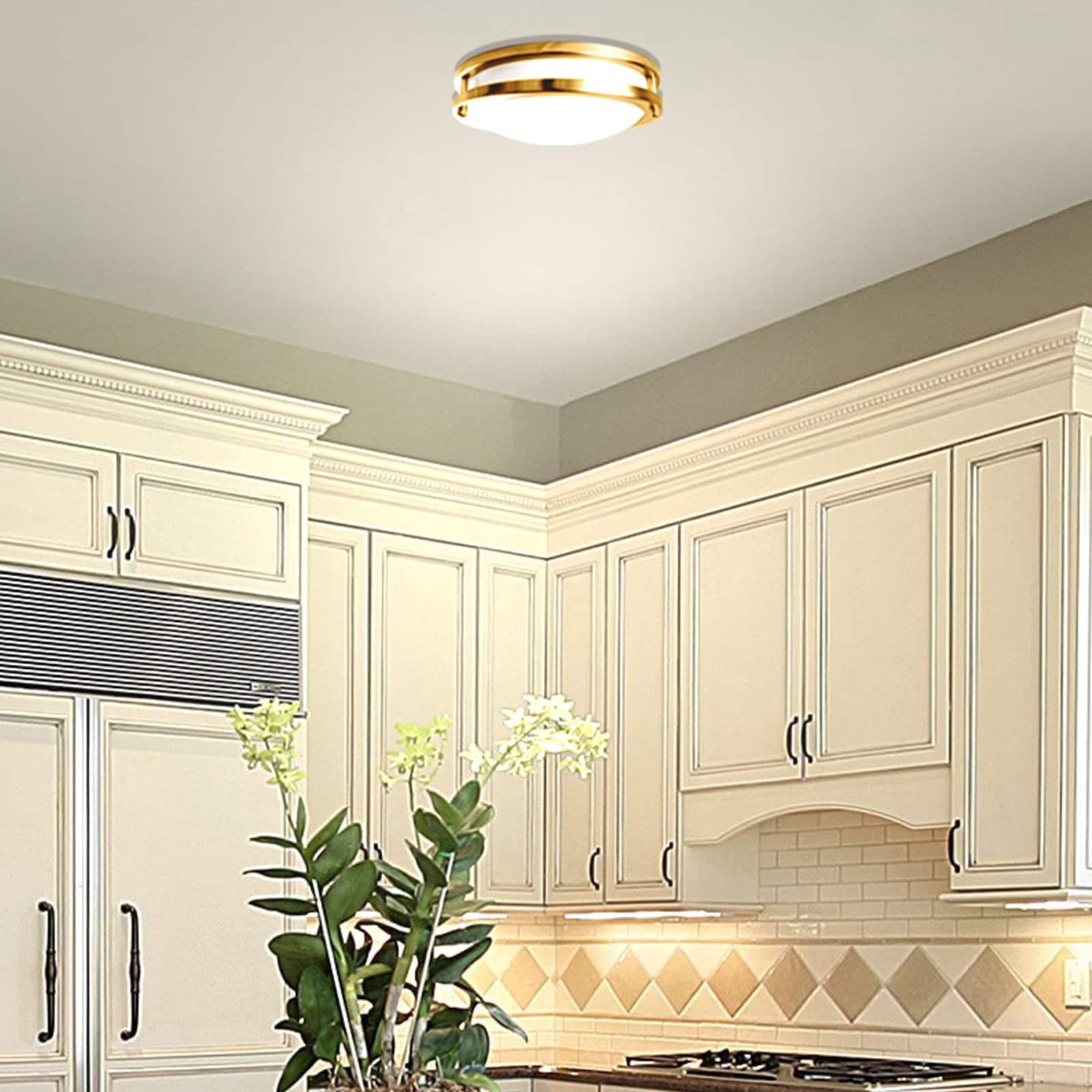 Luxrite 14 Inch LED Flush Mount Ceiling Light 5 Color Selectable Dimmable 18W 1440 Lumens ETL Listed Brushed Brass