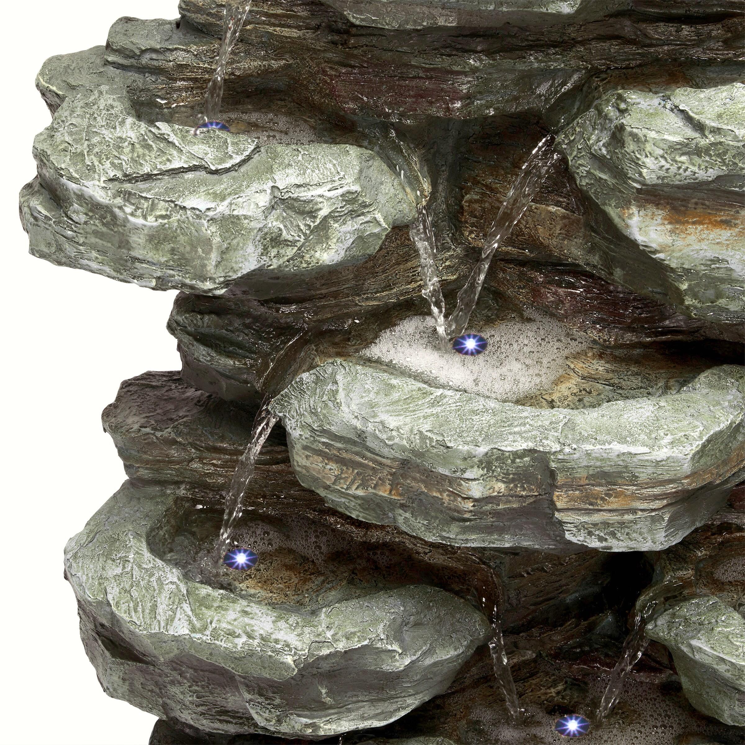 Gray Stone 39" Solar Powered Tiered Rock Fountain with LED Lights