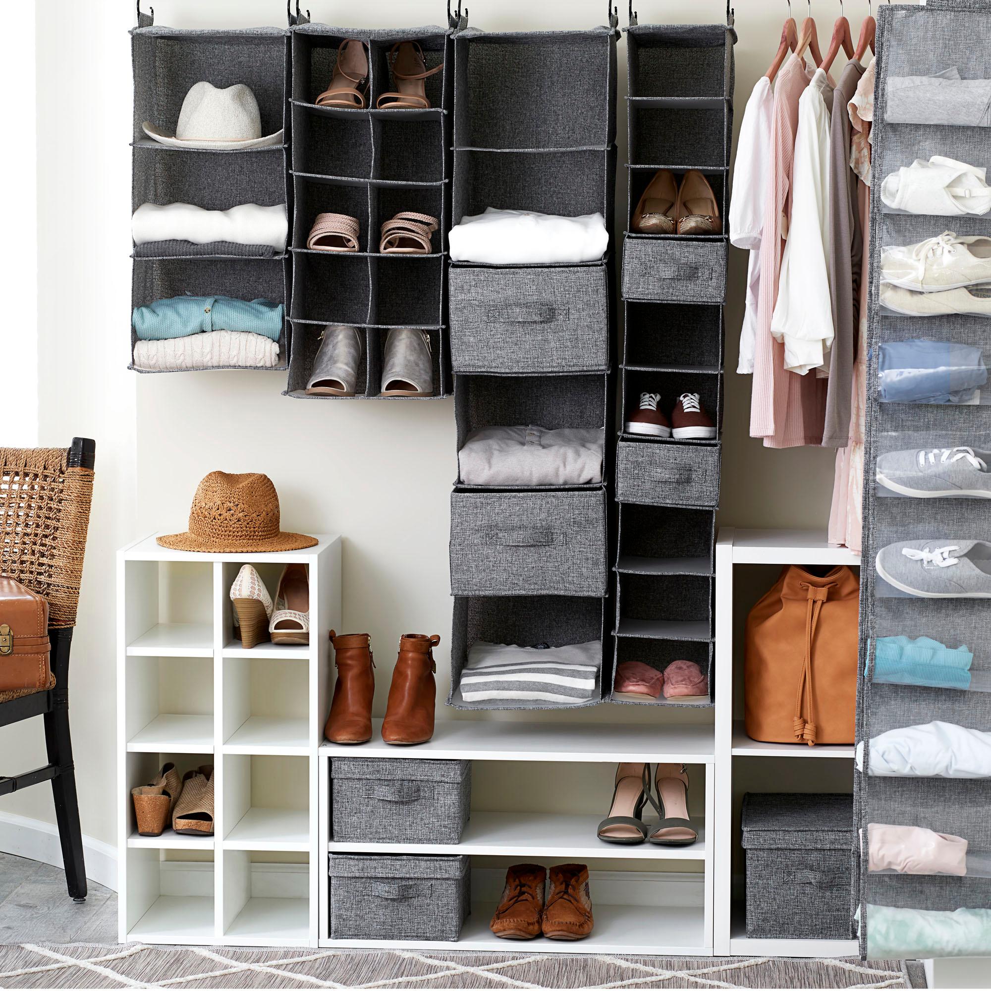 Household Essentials 6 Shelf Hanging Organizer Graphite Linen: Closet Hanging Storage, Fixed Shelves, Gray, 48" Height