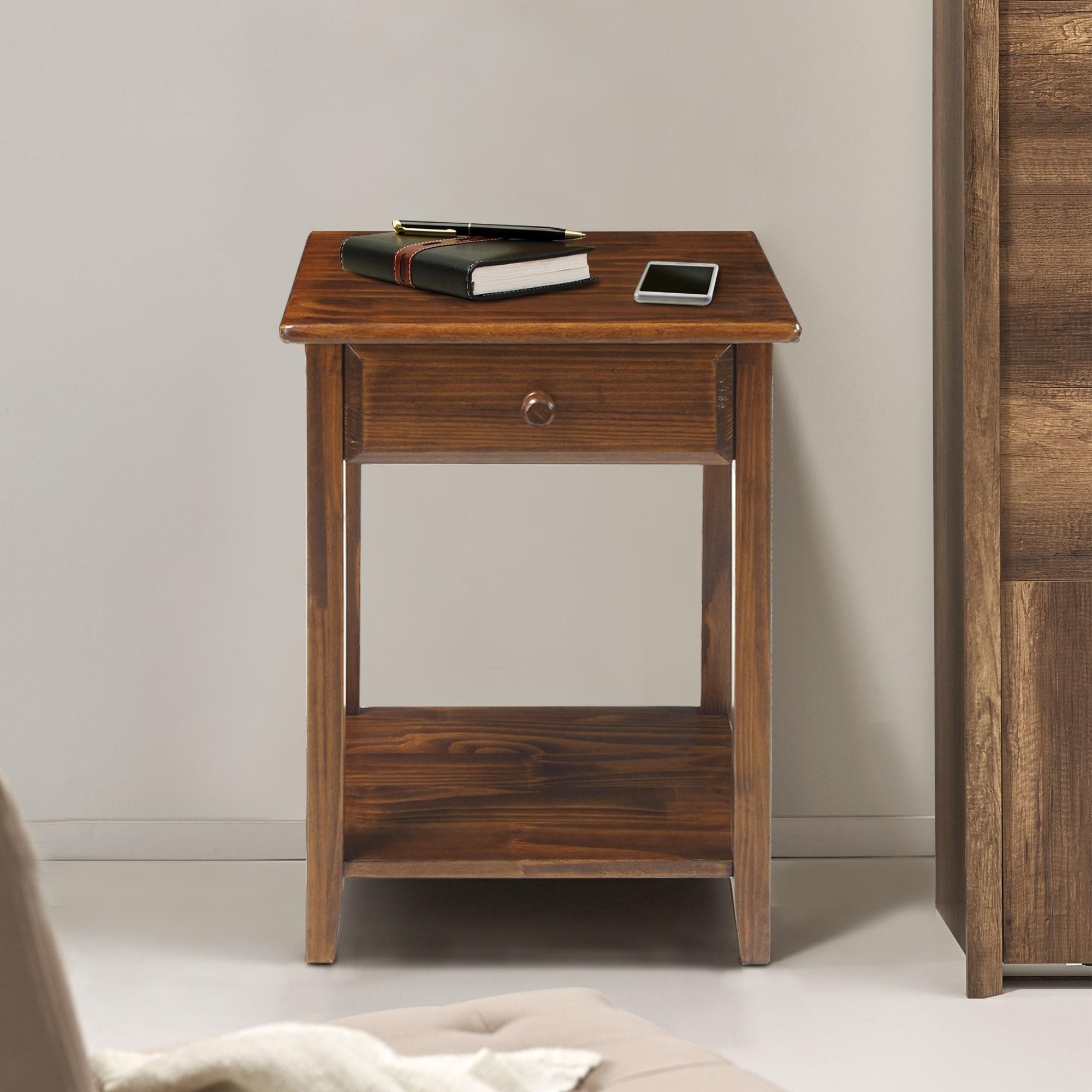 Casual Home Solid Wood Night Owl Bedside Nightstand with USB Ports, Warm Brown