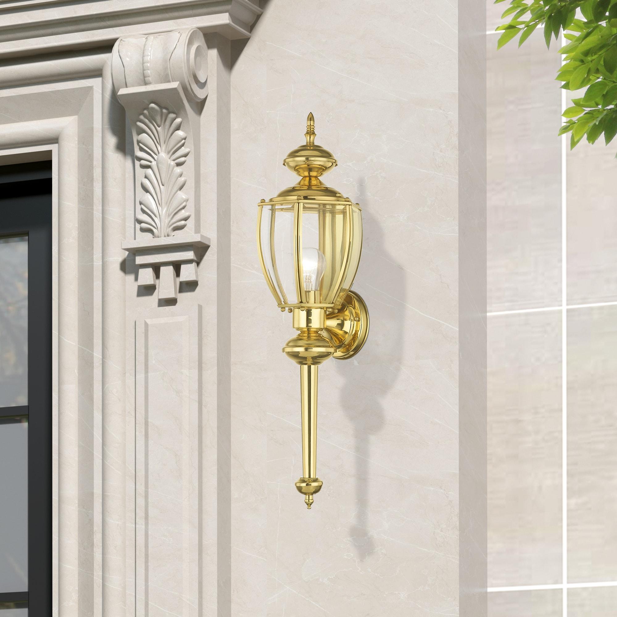 Livex Lighting Outdoor Basics 1 -Light 25.0-in H Polished Brass Hardwired Outdoor Wall Light