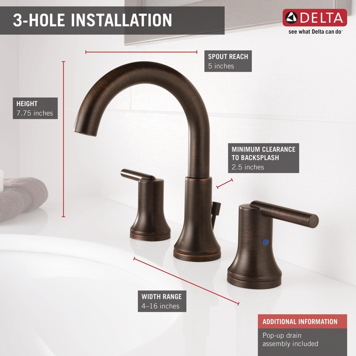 Trinsic Widespread Bathroom Faucet 3 Hole, 2-handle Bathroom Sink Faucet with Drain Assembly